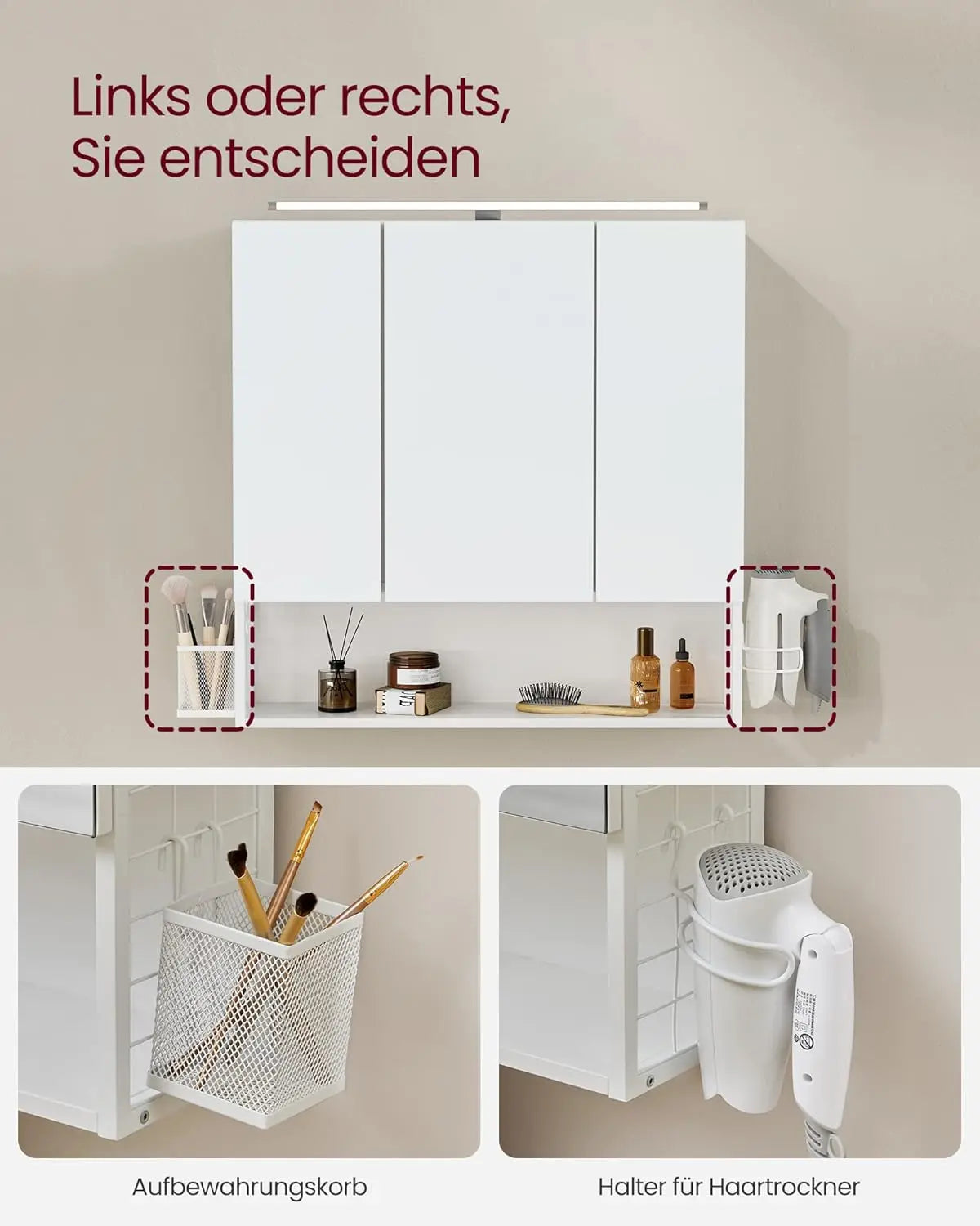 Badezimmerschrank Spiegelschrank LED Beleuchtung Wolkenweiss von Songmics