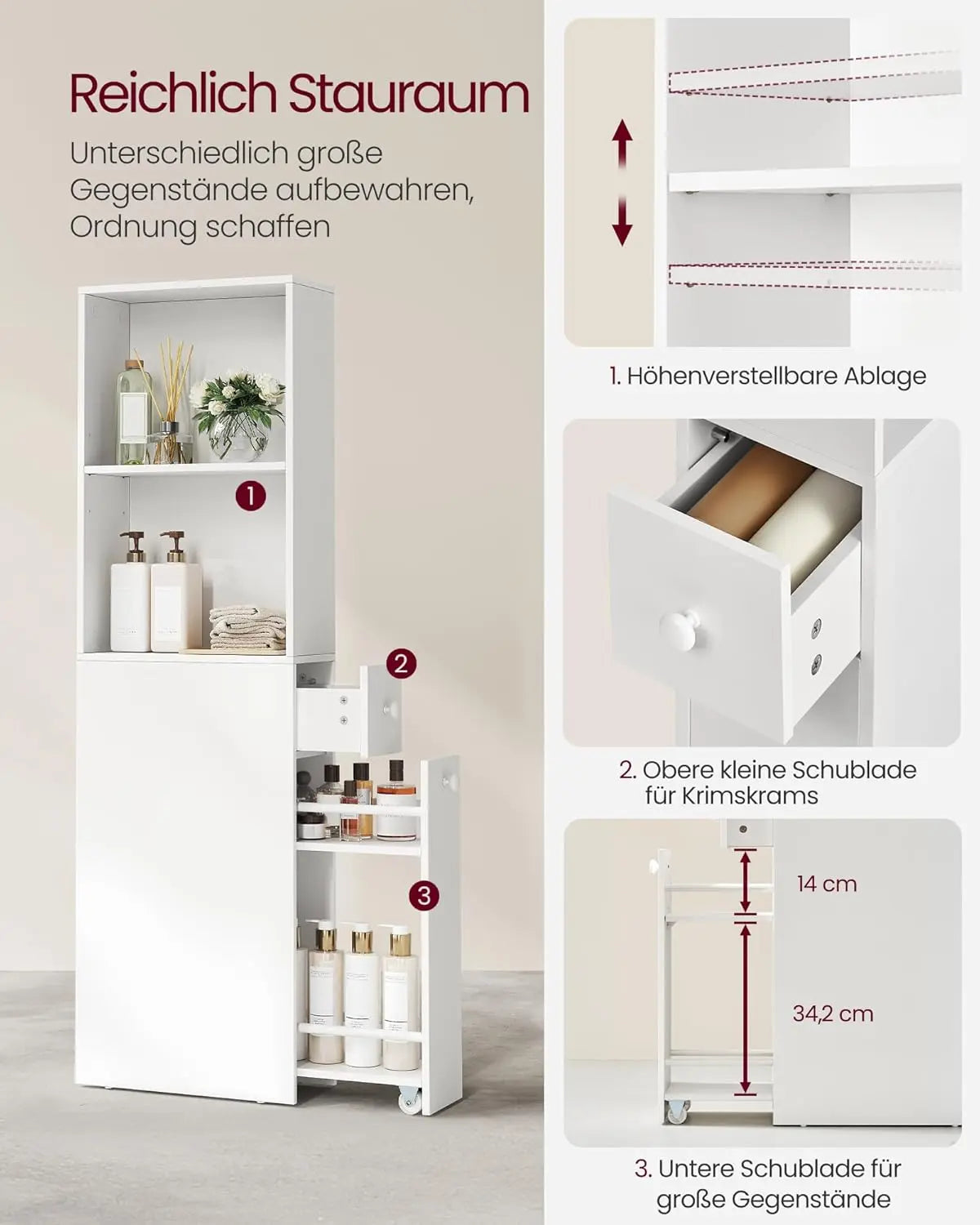 Badezimmerschrank Hochschrank freistehend klassikweiss von Songmics