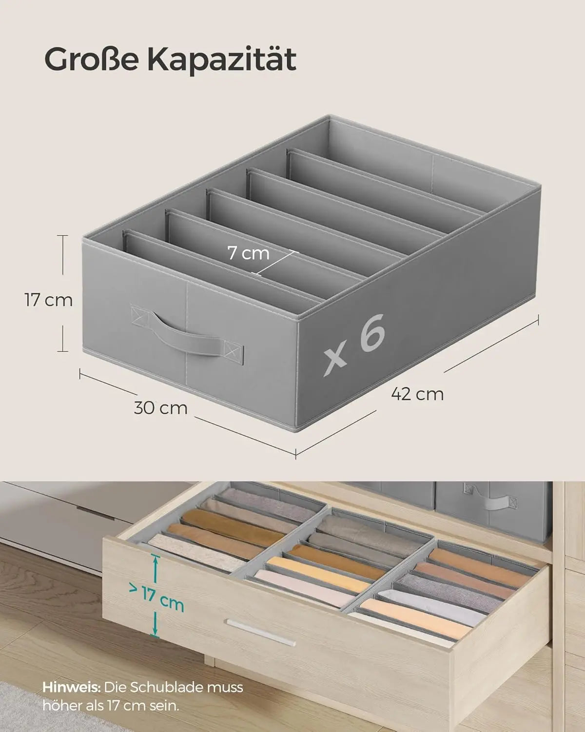 Schubladen-Organizer 4er-Set grau Stoff von Songmics
