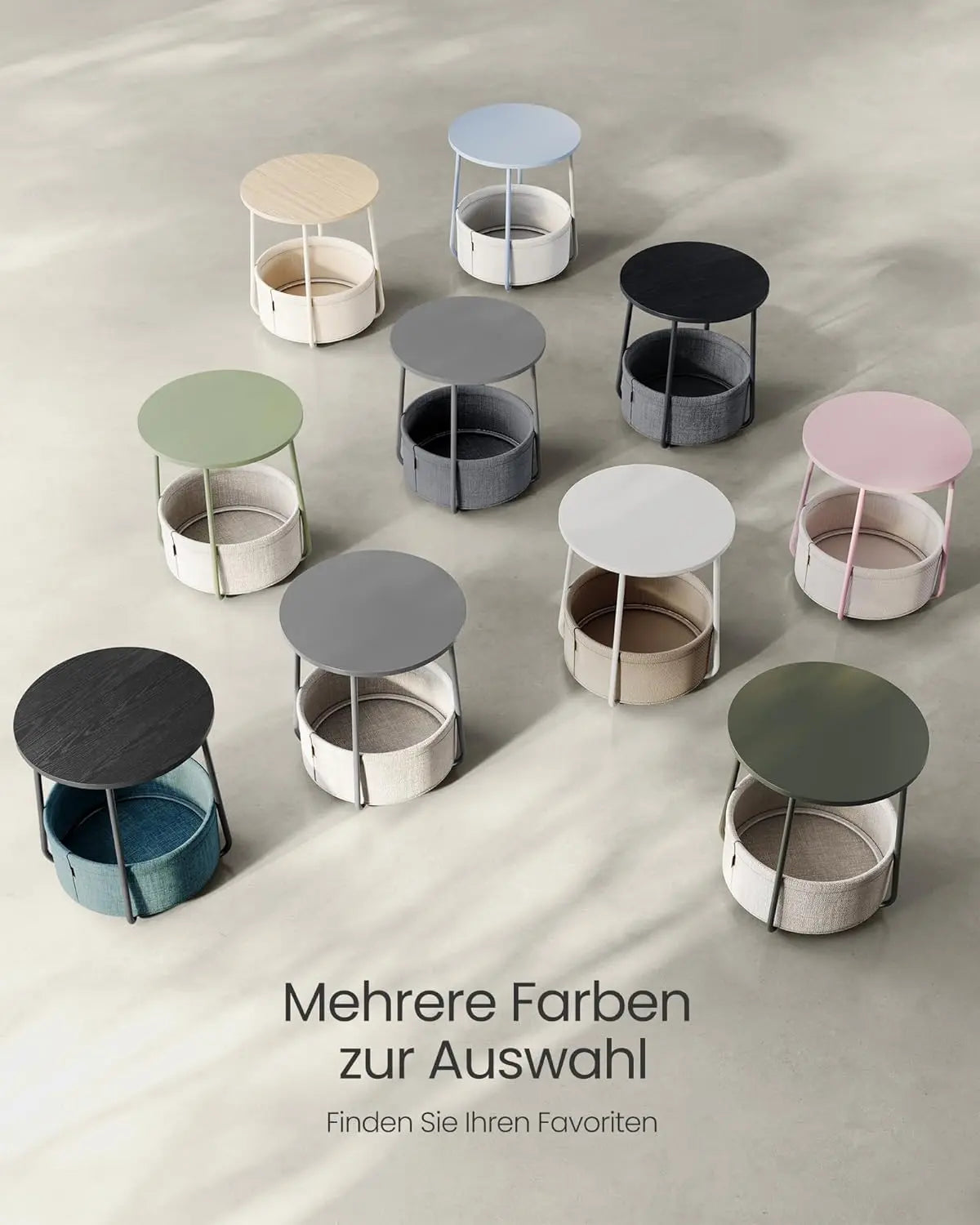 Beistelltisch rund mit Stauraum naturbeige von Songmics