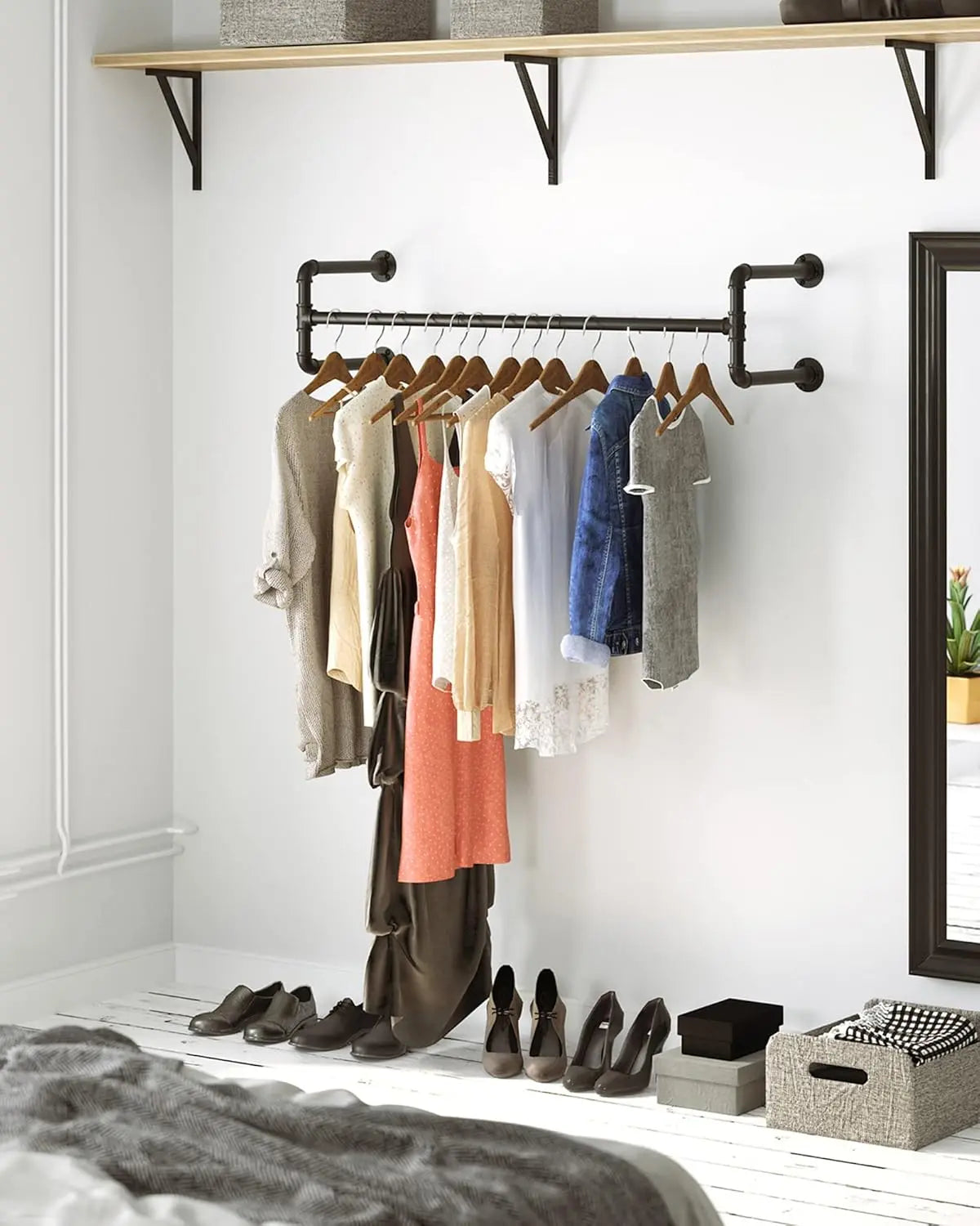 Kleiderständer Wandmontage Industrie-Design Set Schwarz von Songmics