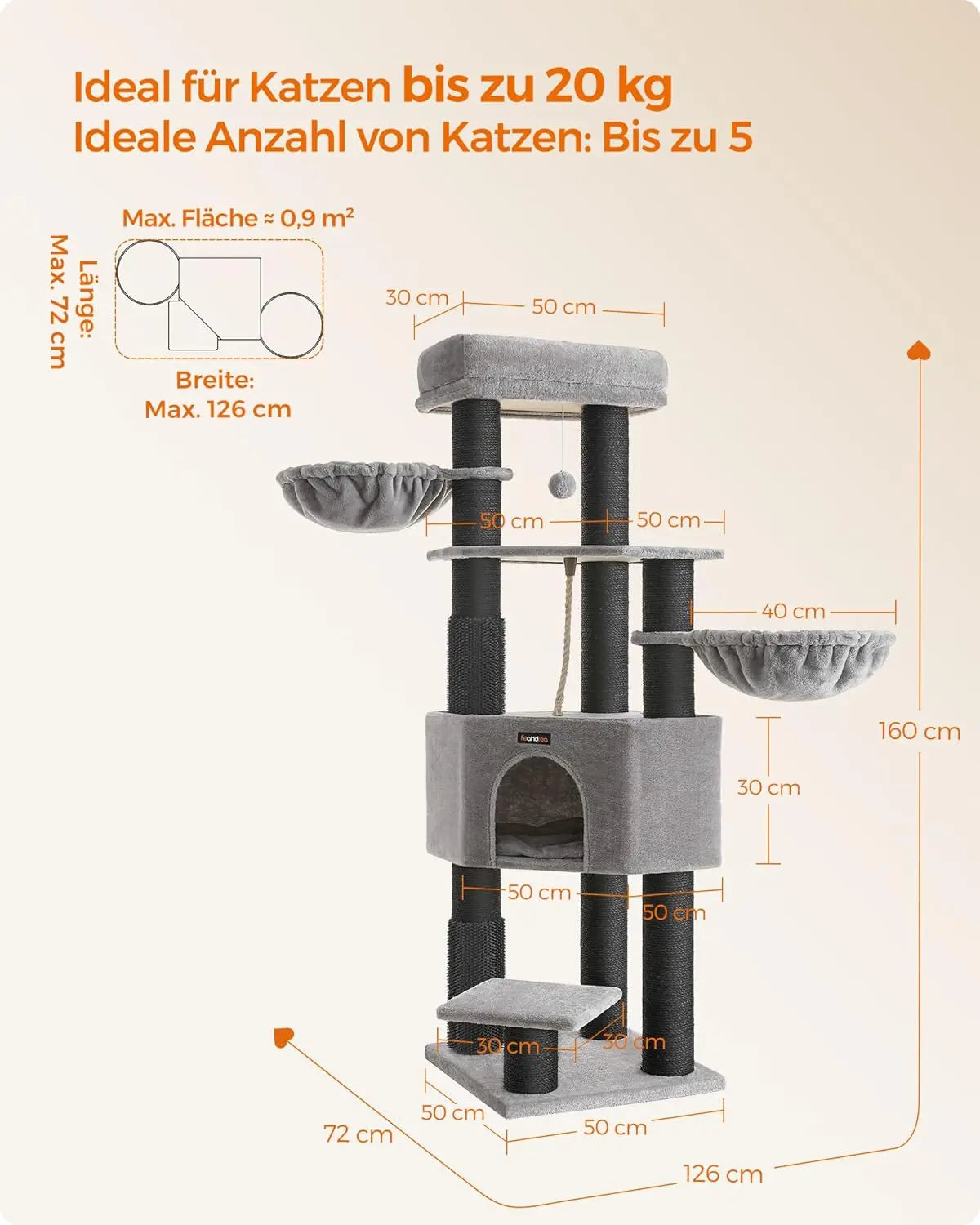 Kratzbaum für grosse Katzen Taubengrau-Schwarz von Songmics