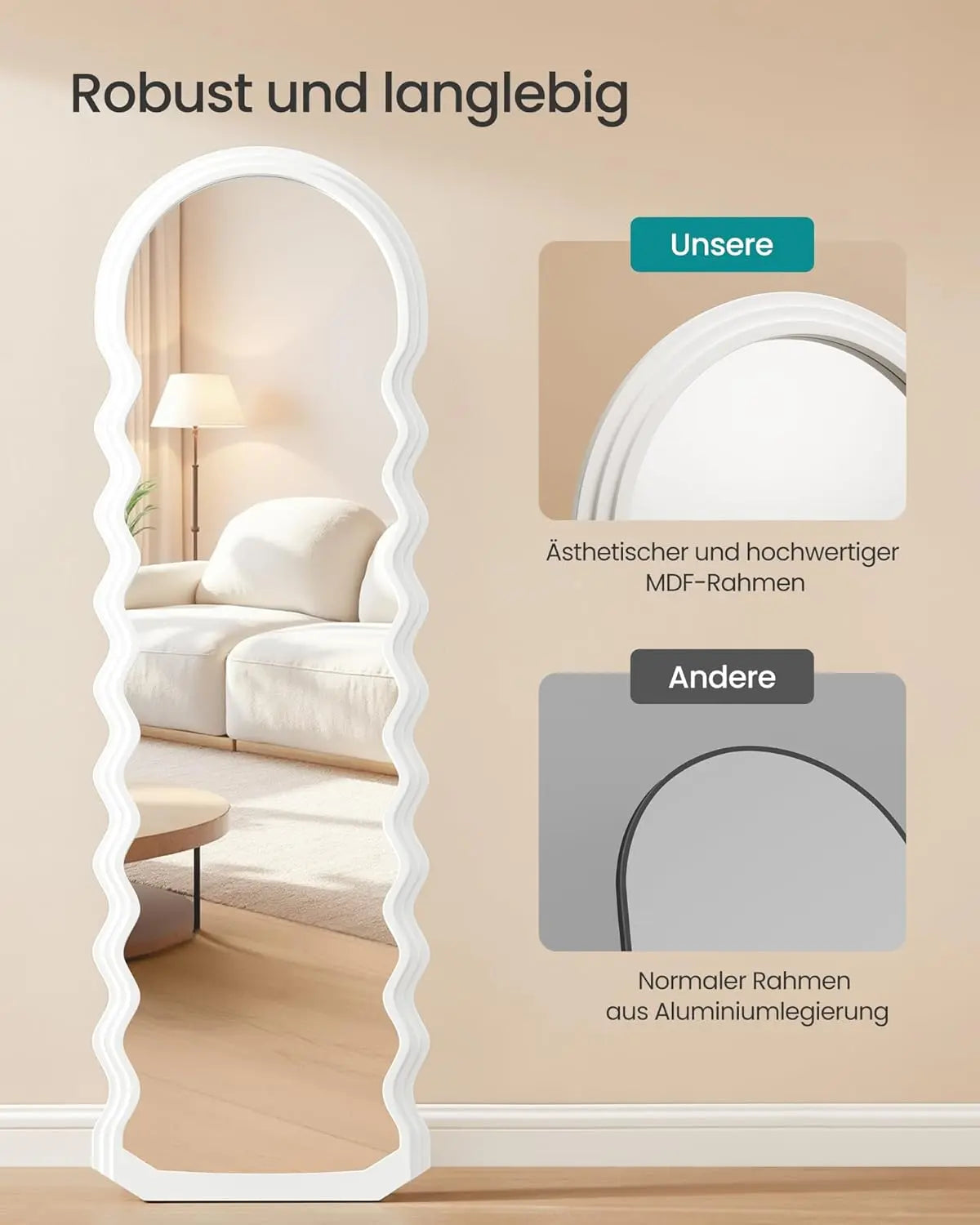 Standspiegel 160cm Wellendesign Weiss MDF von Songmics