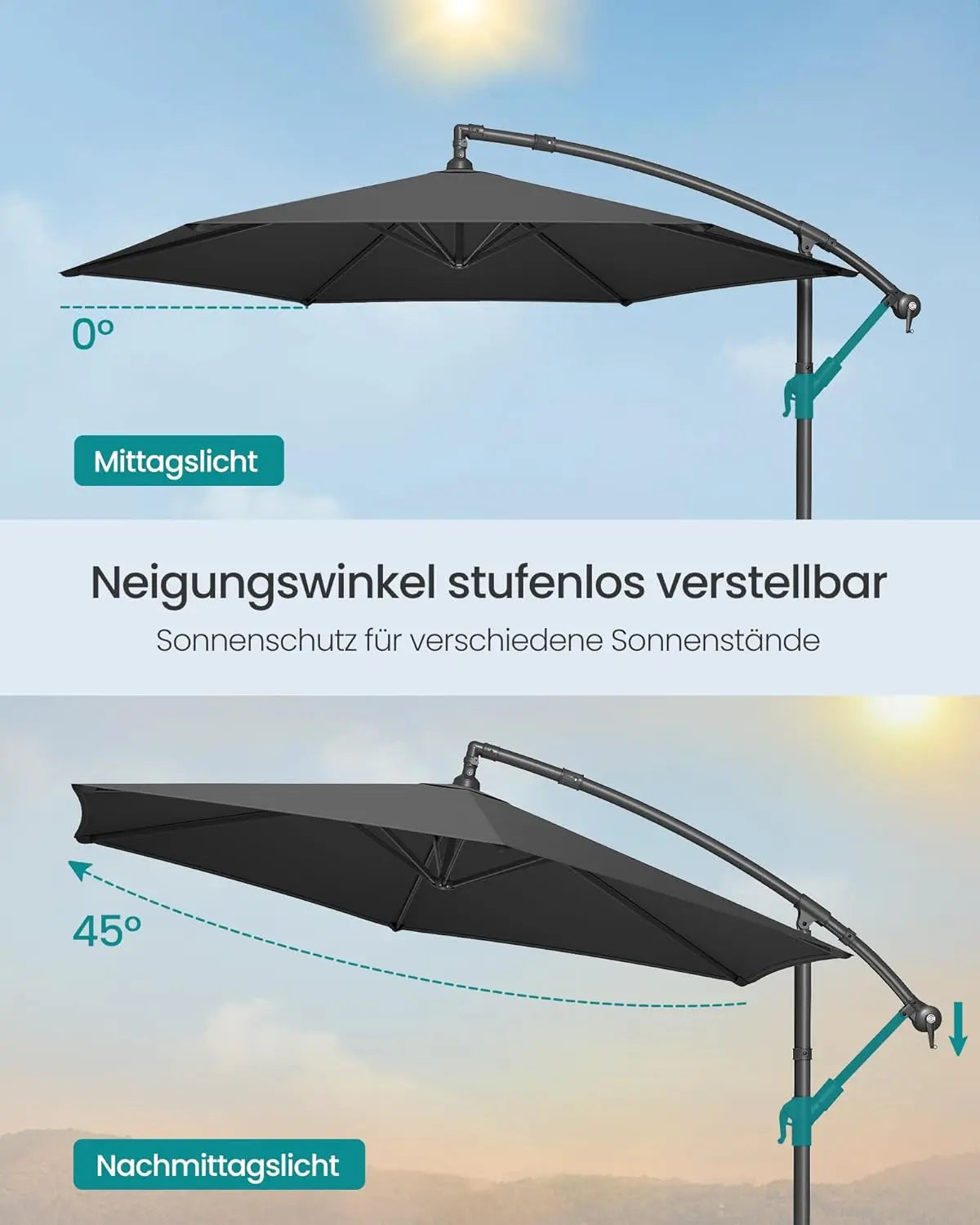 Ampelschirm 300cm UV-Schutz grau von Songmics