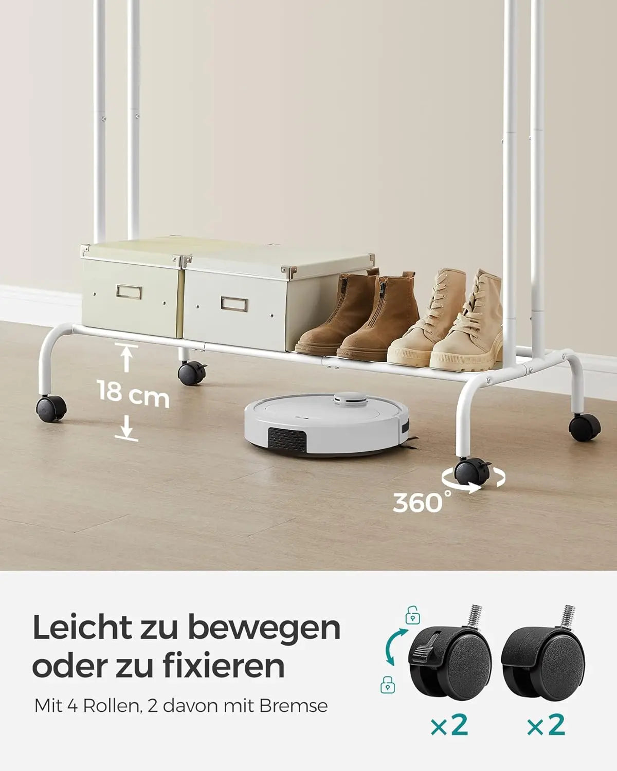 Kleiderständer Rollen Stahlrohre 100kg Weiss von Songmics