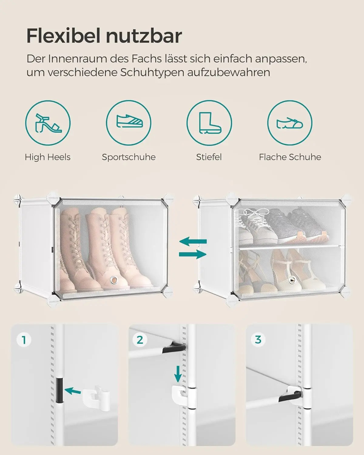 Schuhregal 48 Paar modular weiss Kunststoff von Songmics