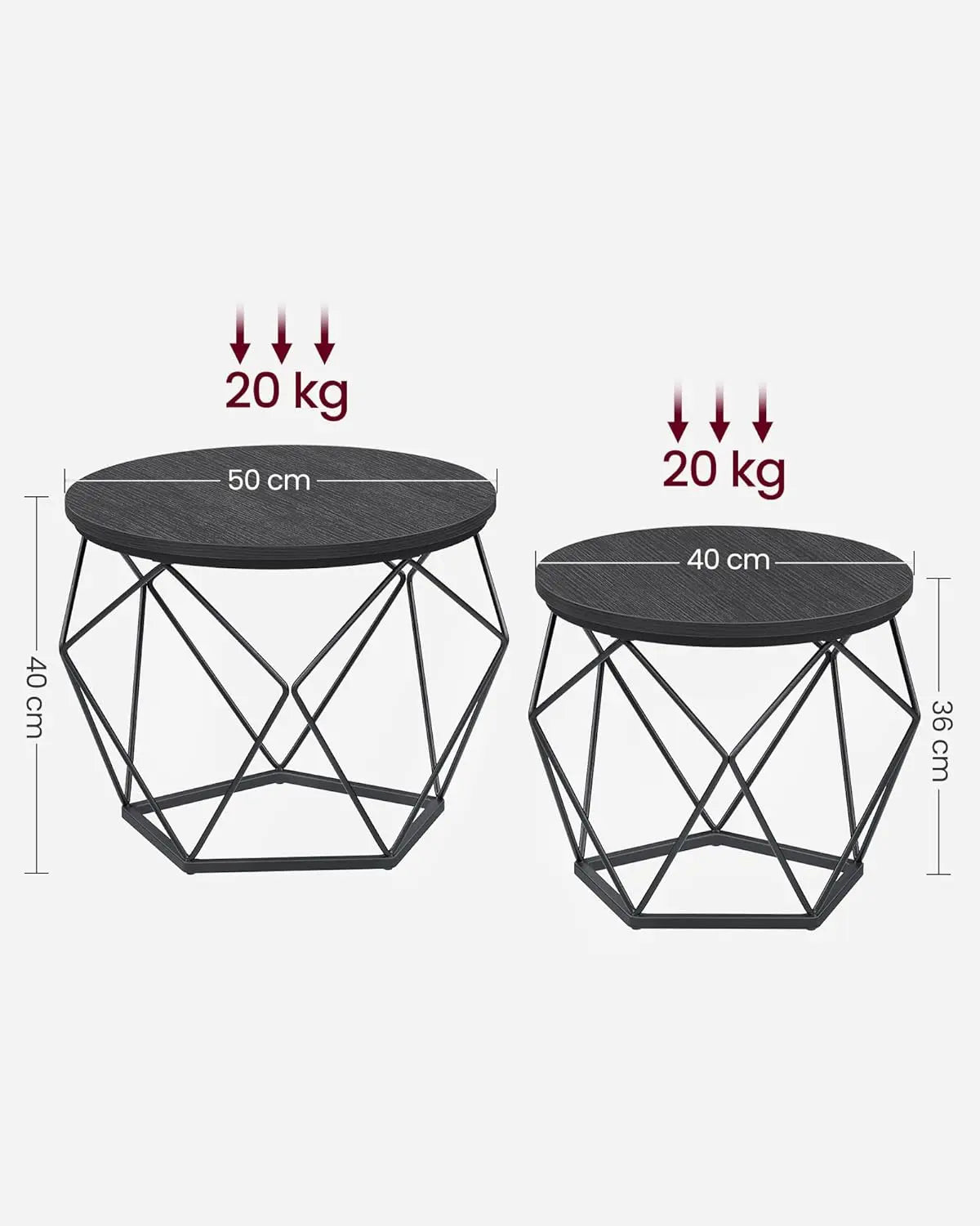 Couchtisch Set modern abnehmbar tintenschwarz von Songmics