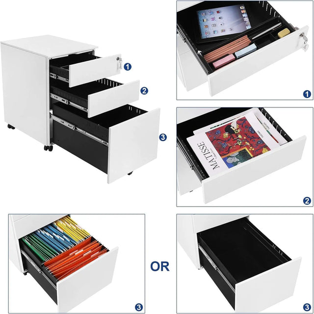 Rollcontainer Büroschrank mit Schubladen Weiss von Songmics