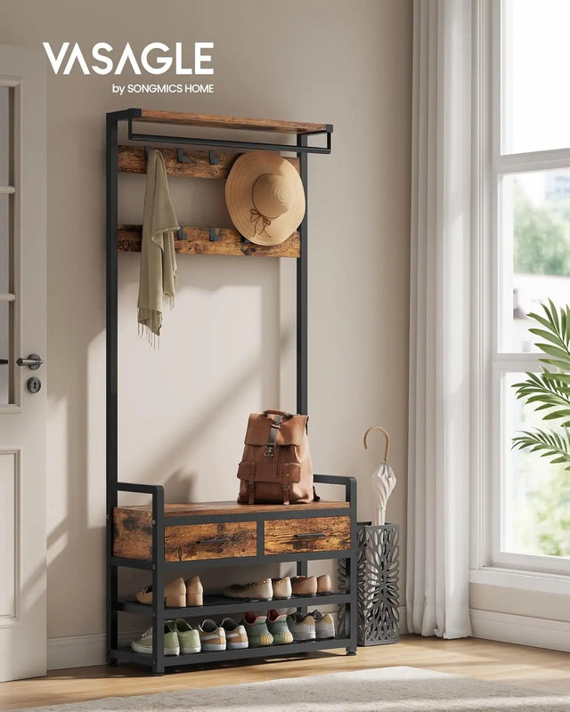 Garderobenständer mit Schuhbank Vintagebraun von Songmics