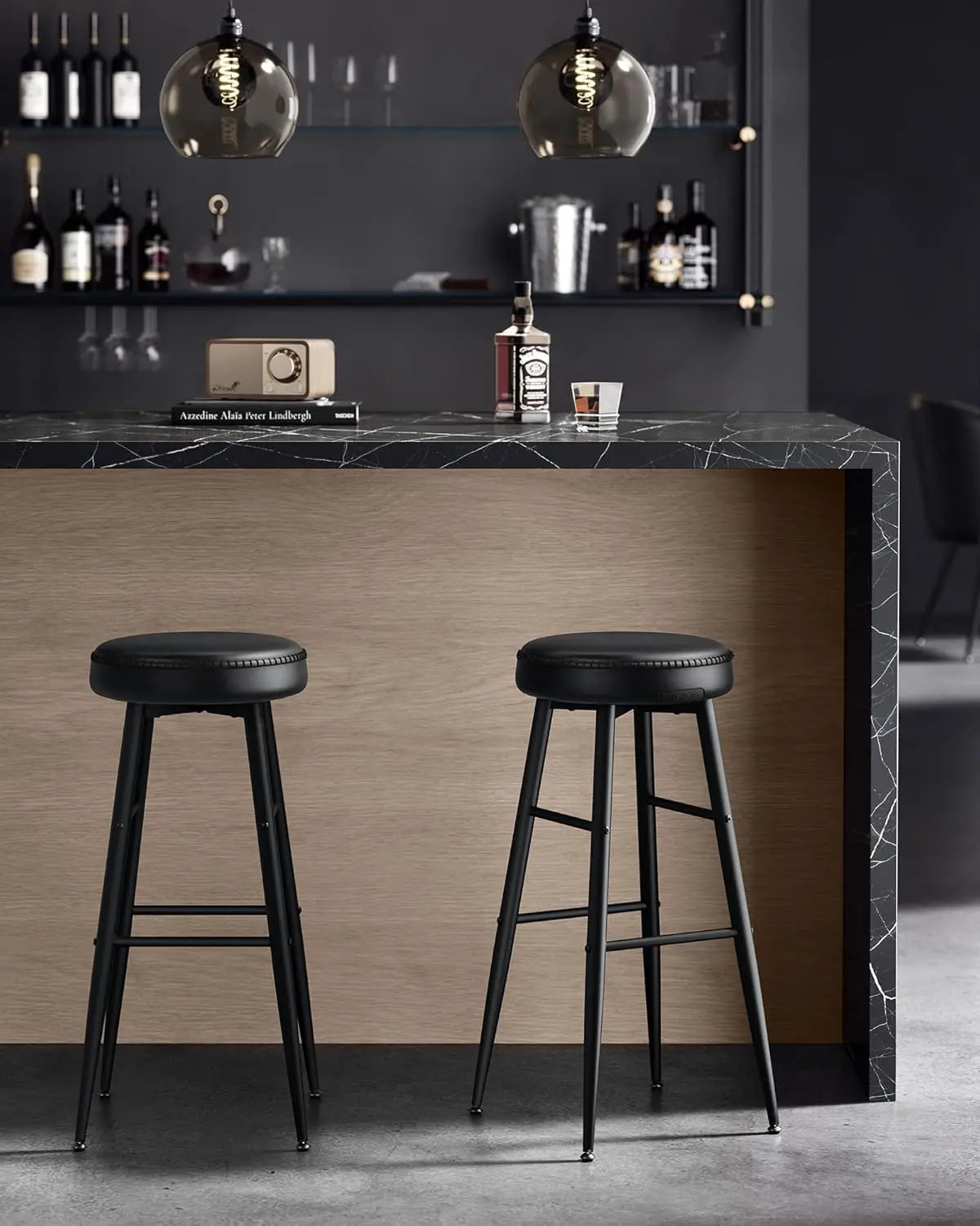 Barhocker Set Kunstleder Mid-Century Schwarz von Songmics