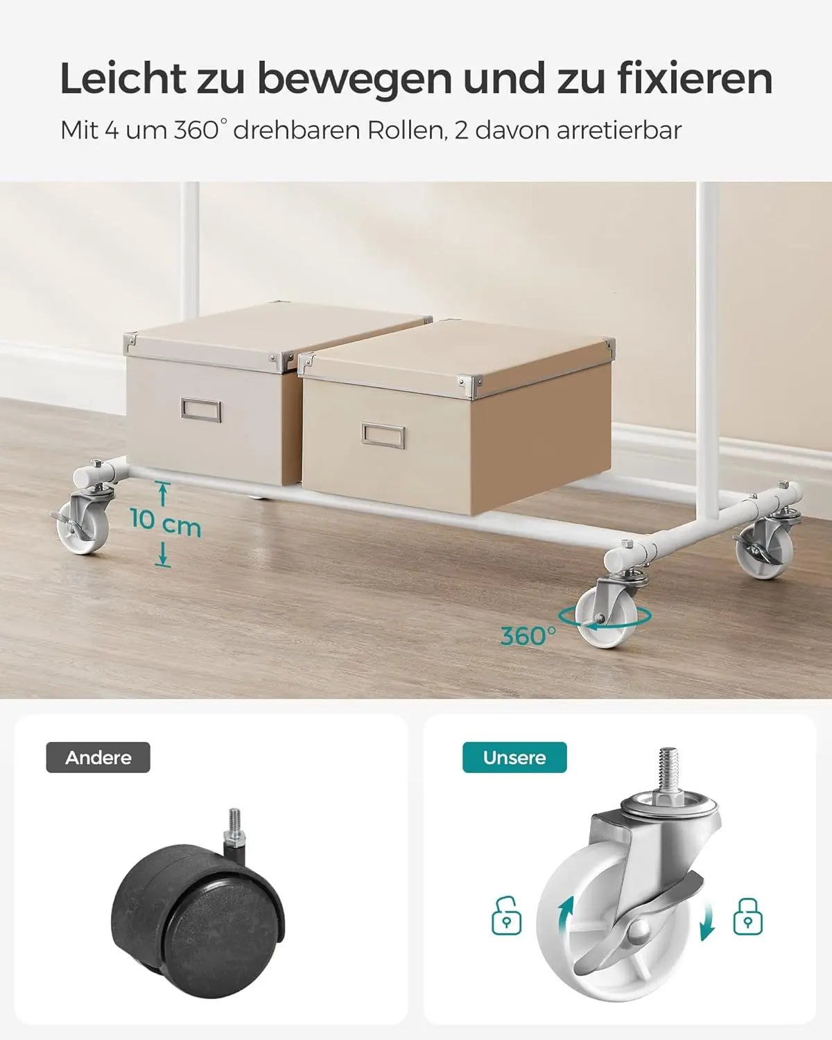 Kleiderständer Schwerlast Ausziehbar Transportabel 100kg Weiss von Songmics