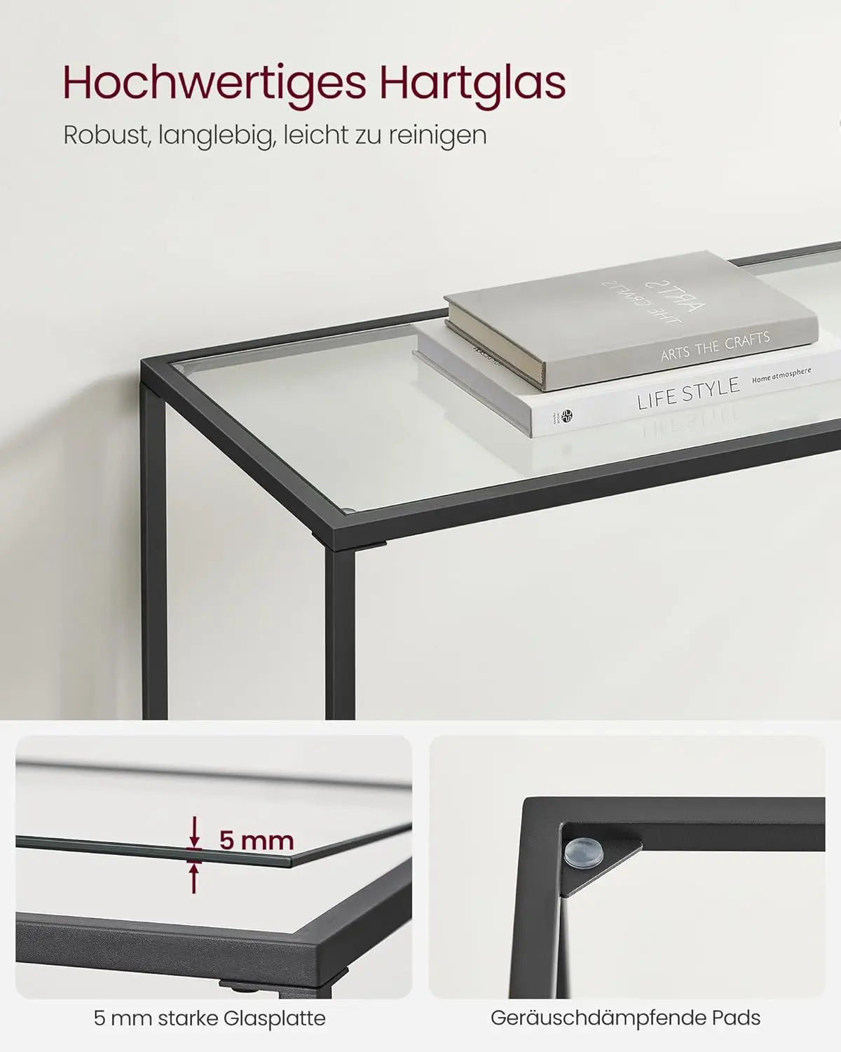Konsolentisch Hartglas Modern Verstellbar Wohnzimmer Schwarz von Songmics