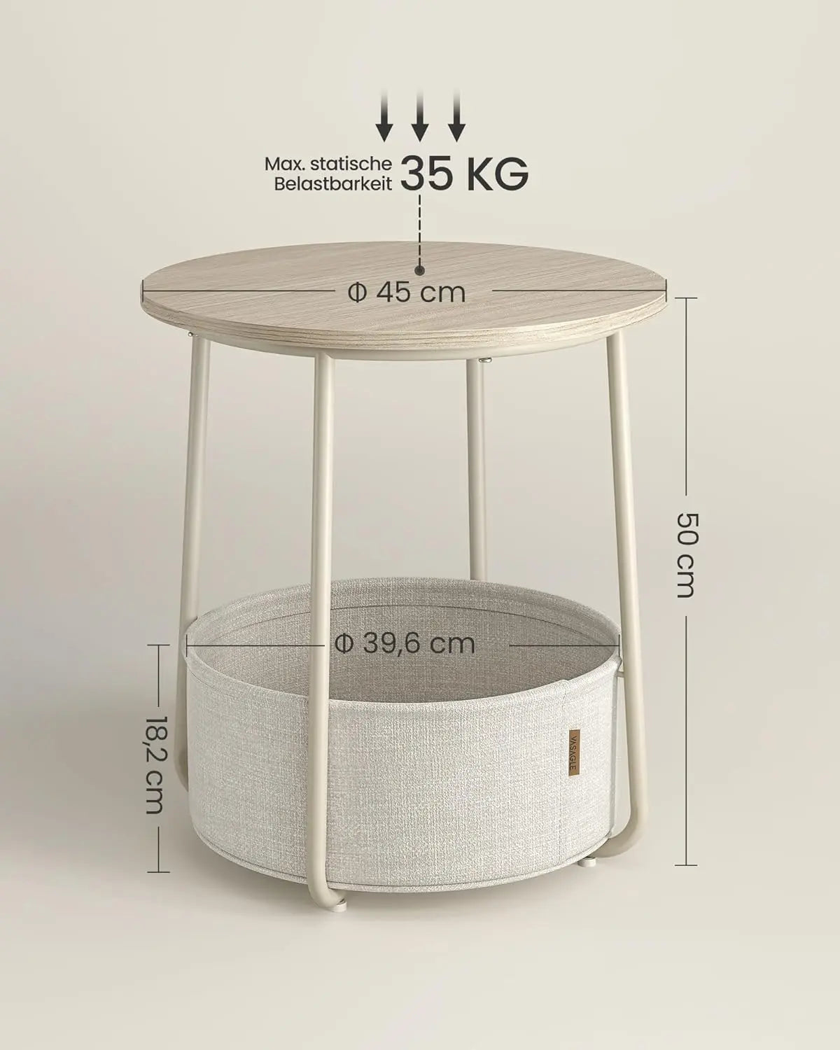Beistelltisch rund mit Stauraum naturbeige von Songmics