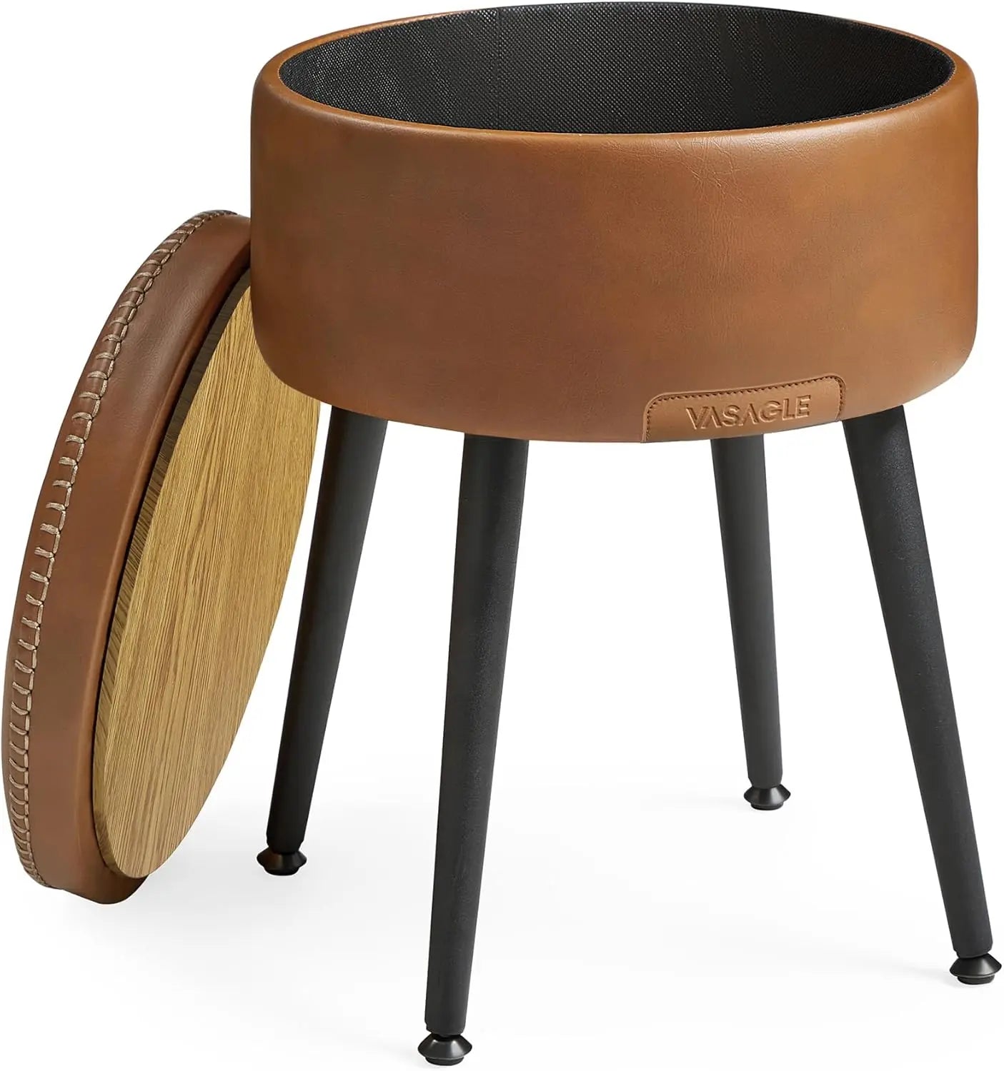Sitzhocker mit Stauraum rund karamellbraun von Songmics