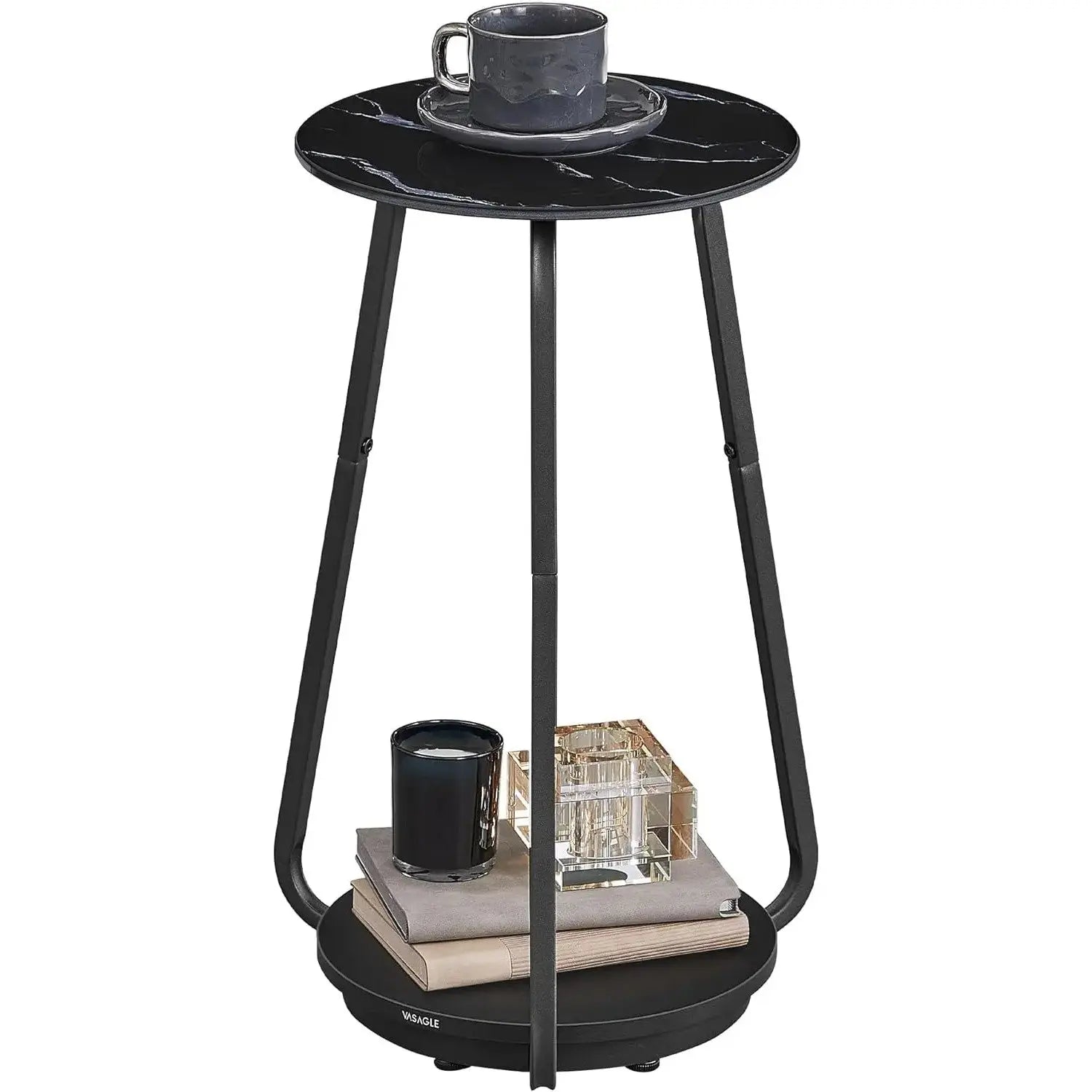Beistelltisch rund modern Glasplatte marmorschwarz von Songmics