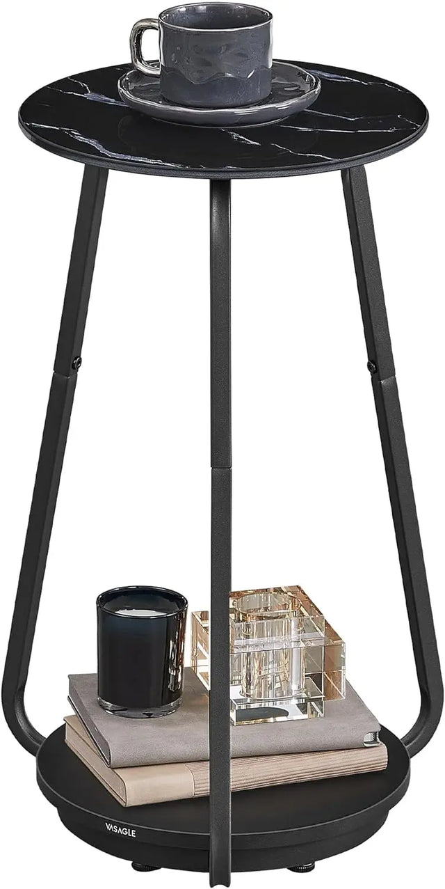 Beistelltisch rund modern Glasplatte marmorschwarz von Songmics