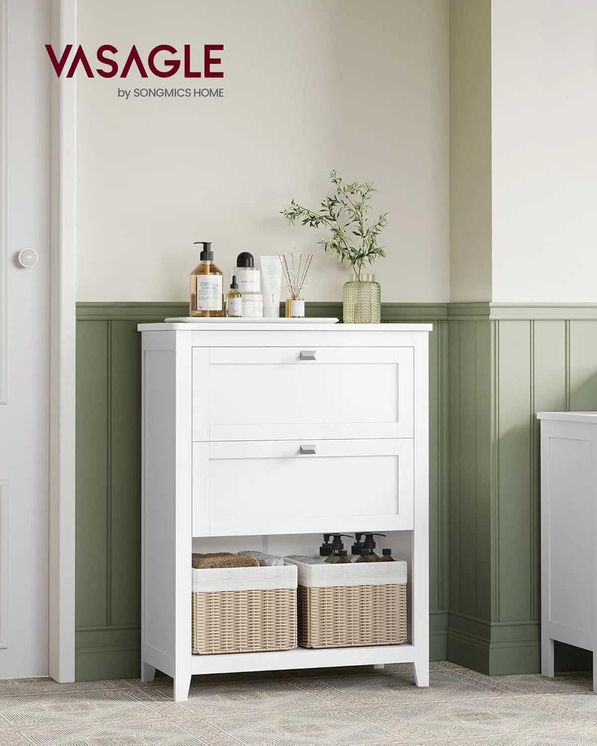 Badezimmerschrank weiss Holz 2 Schubladen von Songmics