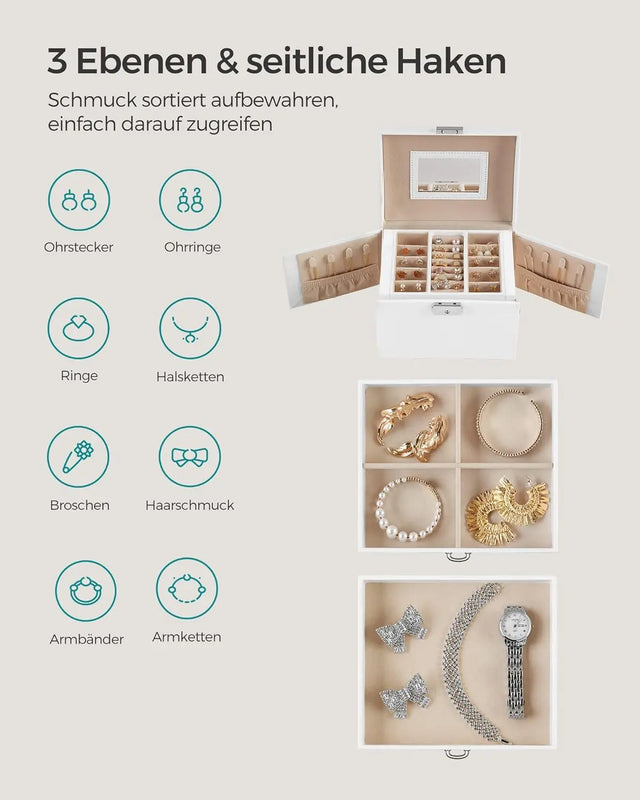 Schmuckkästchen mit Spiegel und Schloss klassikweiss von Songmics