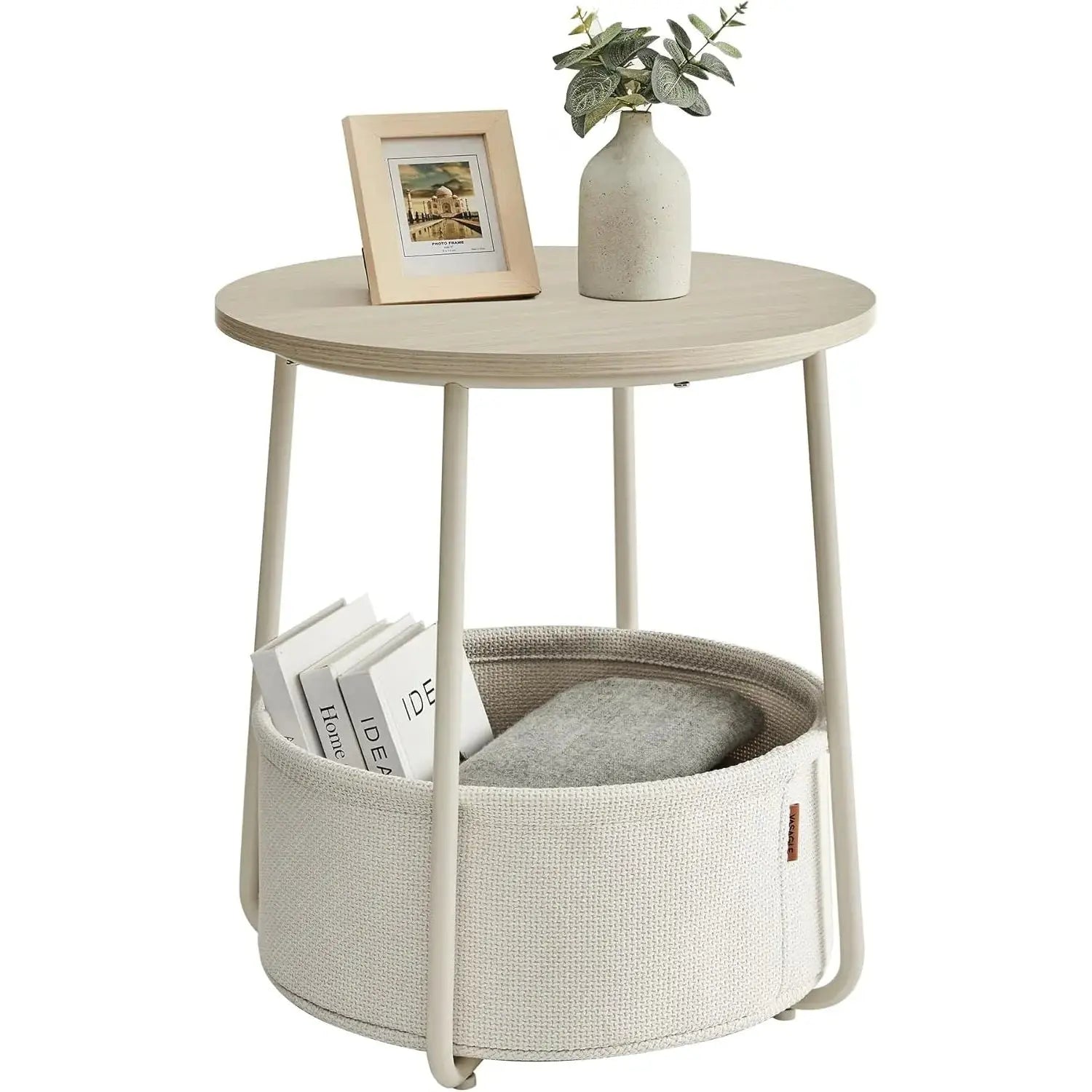 Beistelltisch rund mit Stauraum naturbeige von Songmics