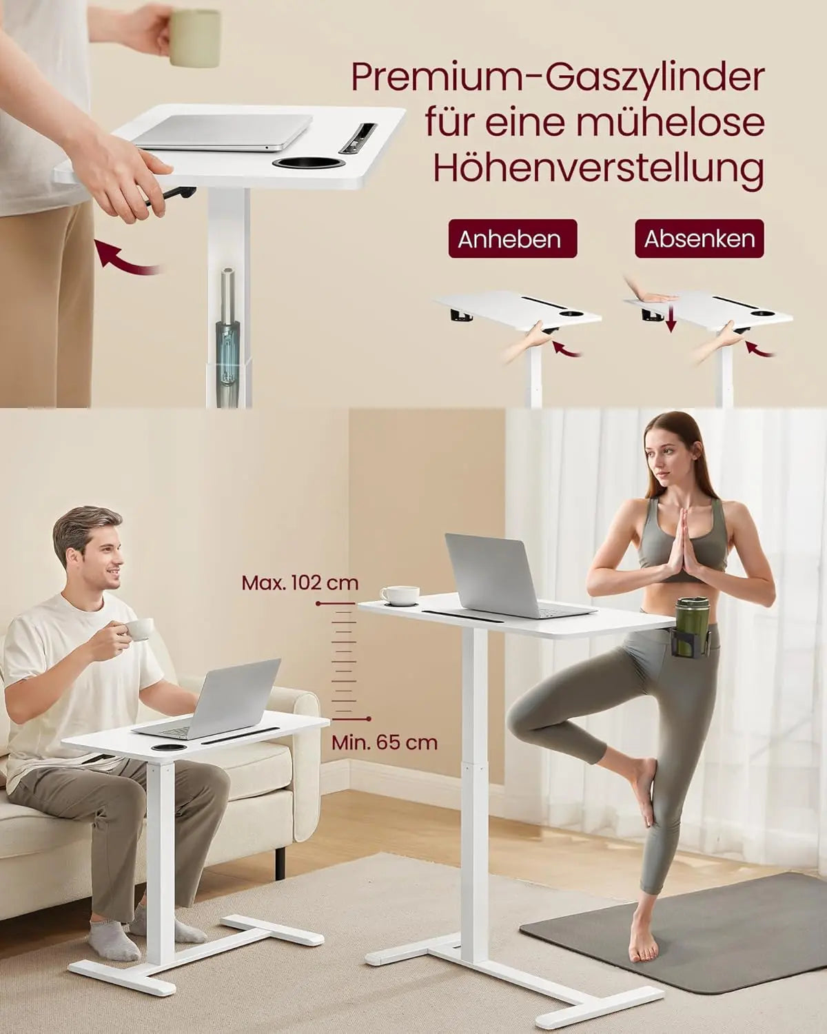 Stehtisch höhenverstellbar mit Rollen weiss von Songmics