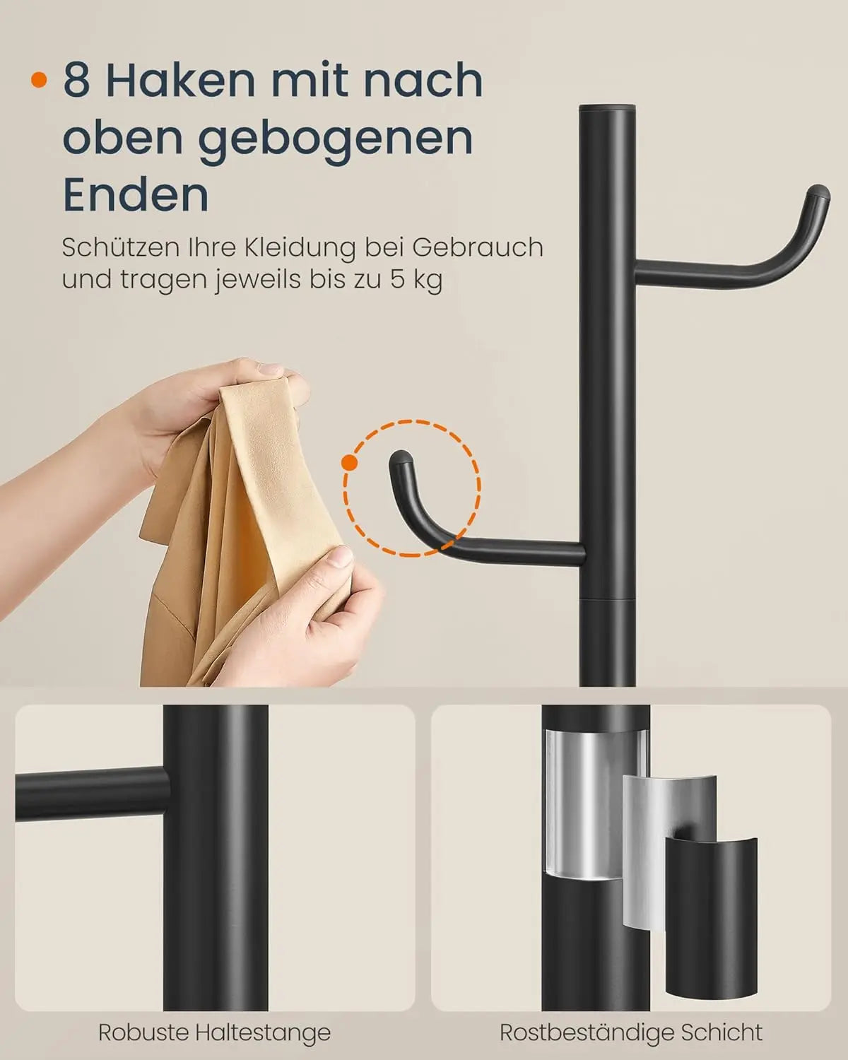 Garderobenständer Kaktus-Design mit 8 Haken Schwarz von Songmics