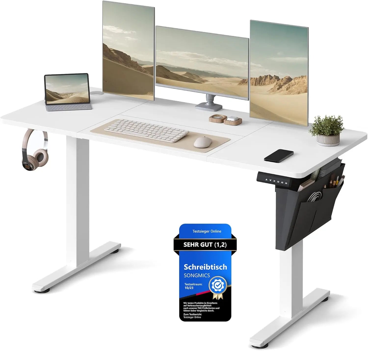 Schreibtisch elektrisch höhenverstellbar Büro wolkenweiss von Songmics