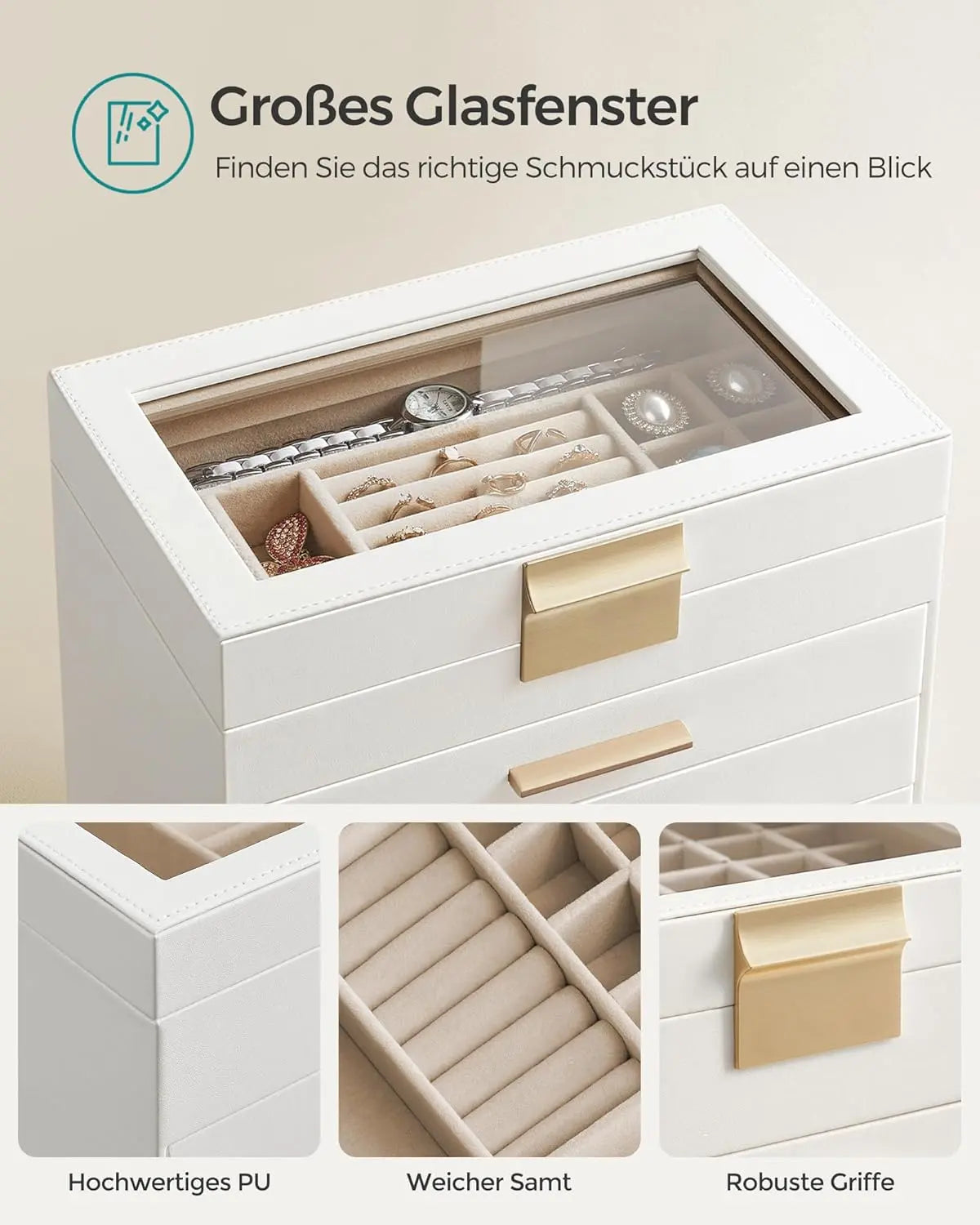 Schmuckkästchen 6 Ebenen Glas weiss von Songmics