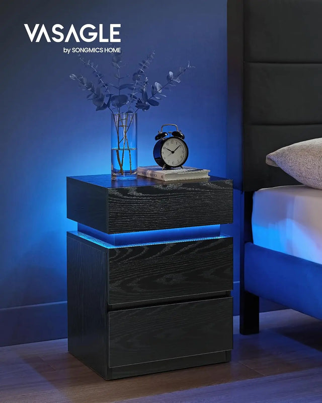 Nachttisch LED-Beleuchtung 3 Schubladen Schwarz von Songmics