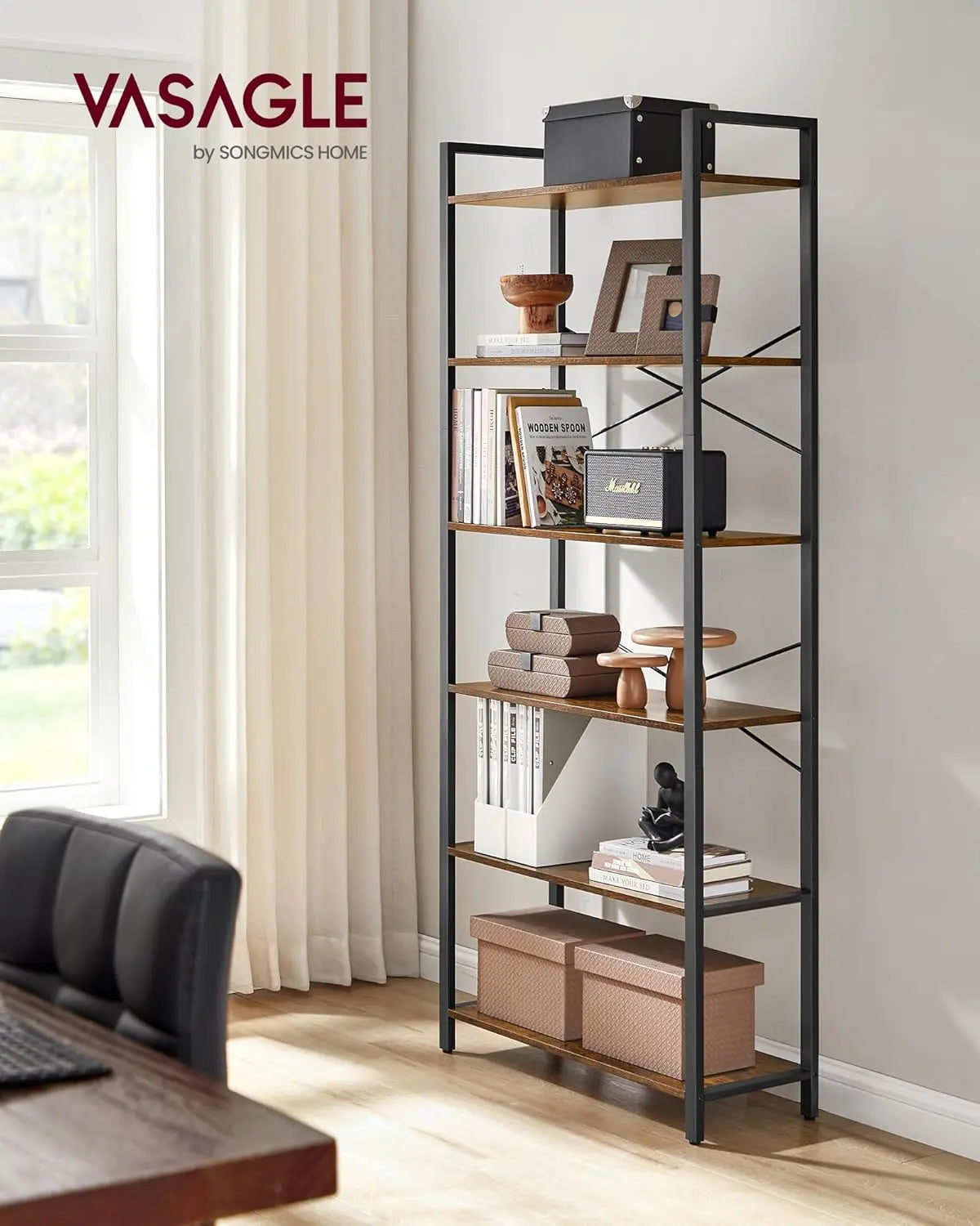 Bücherregal Industrie-Design freistehend vintagebraun-schwarz von Songmics