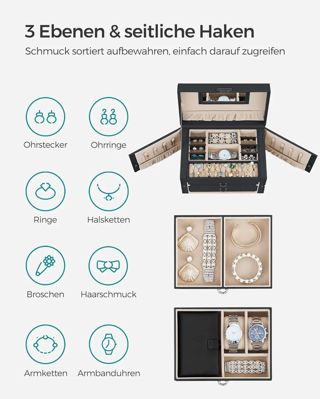 Schmuckkasten abschliessbar mit Spiegel schwarz von guteszeug.ch