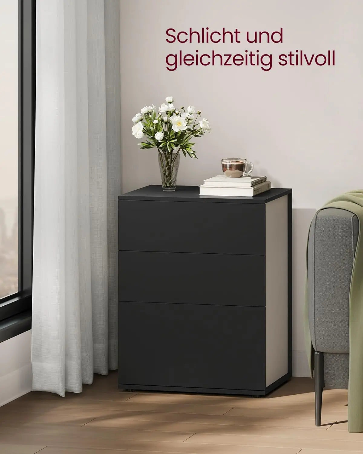 Nachttisch mit 3 Schubladen tintenschwarz von Songmics