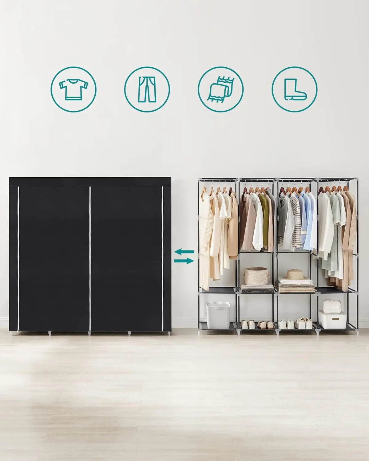 Stoffschrank 170cm schwarz 4 Hängefächer von Songmics