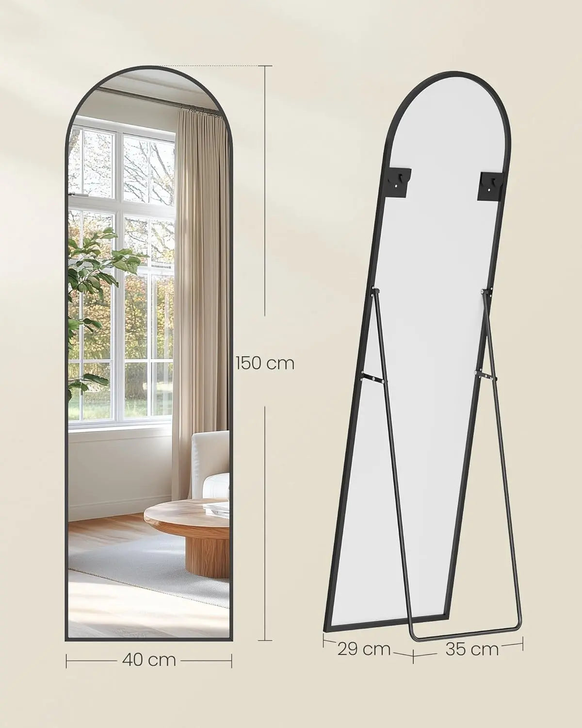 Standspiegel abgerundet 150x40cm Aluminium Schwarz von Songmics