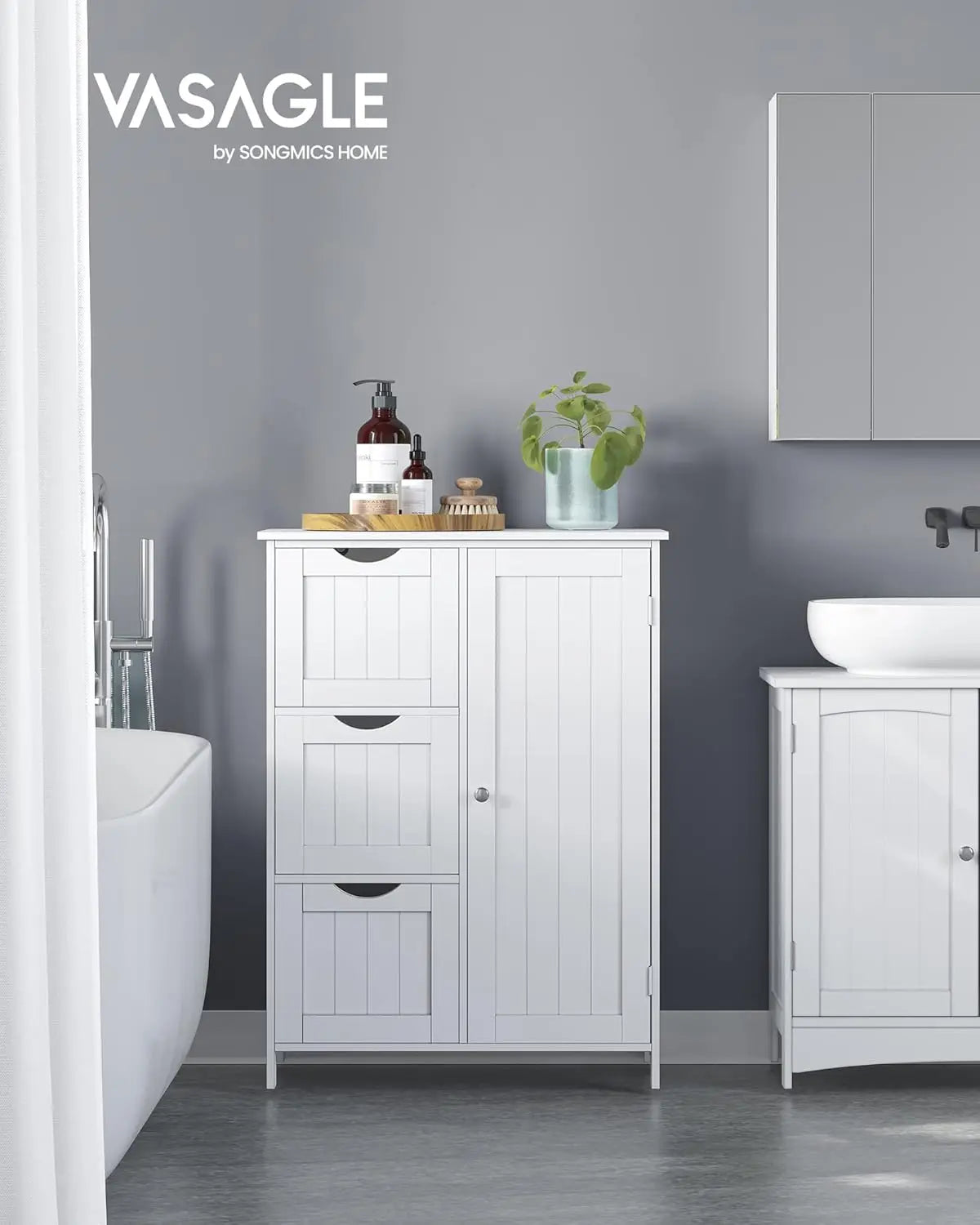 Badezimmerschrank mit Schubladen und Tür Weiss von Songmics