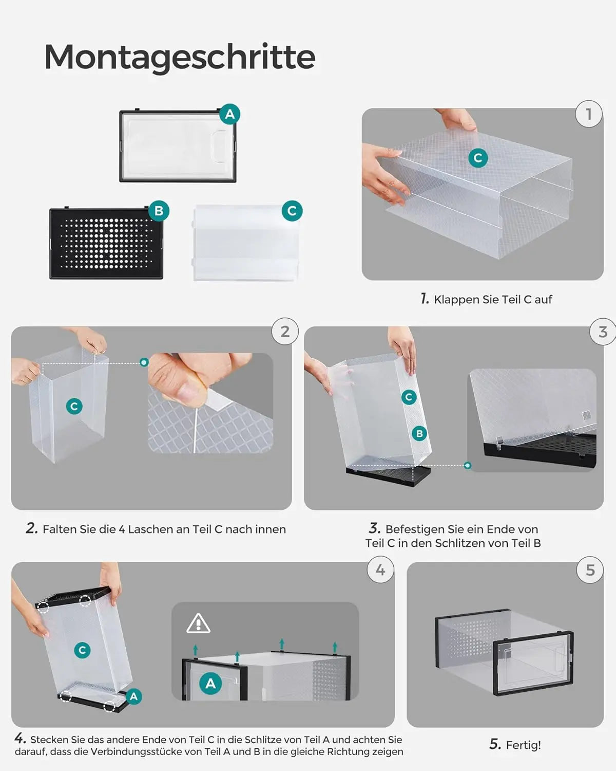 Schuhboxen stapelbar transparent-schwarz Kunststoff 18er-Set von Songmics
