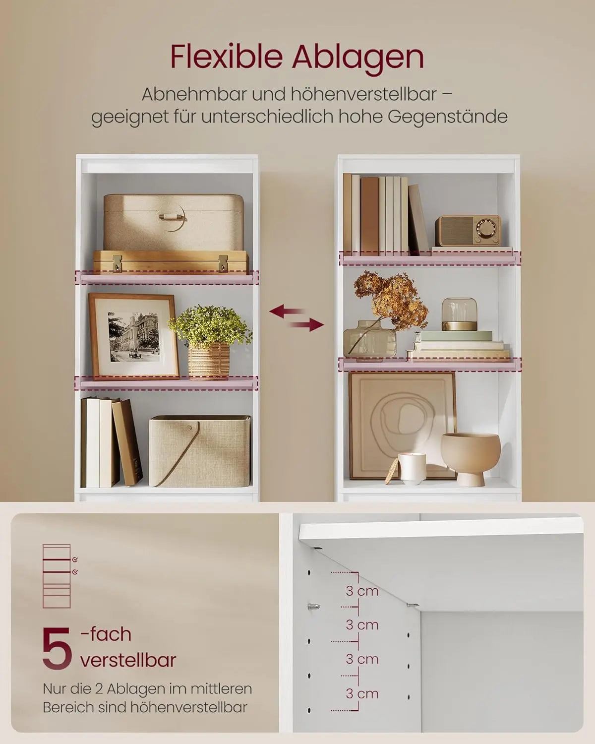 Hochschrank Bücherregal weiss 3 Schubladen Holz von Songmics