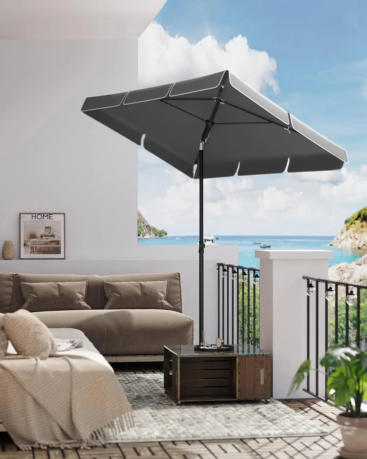 Balkonschirm knickbar UPF50+ grau Polyester 180 x 125 cm von Songmics