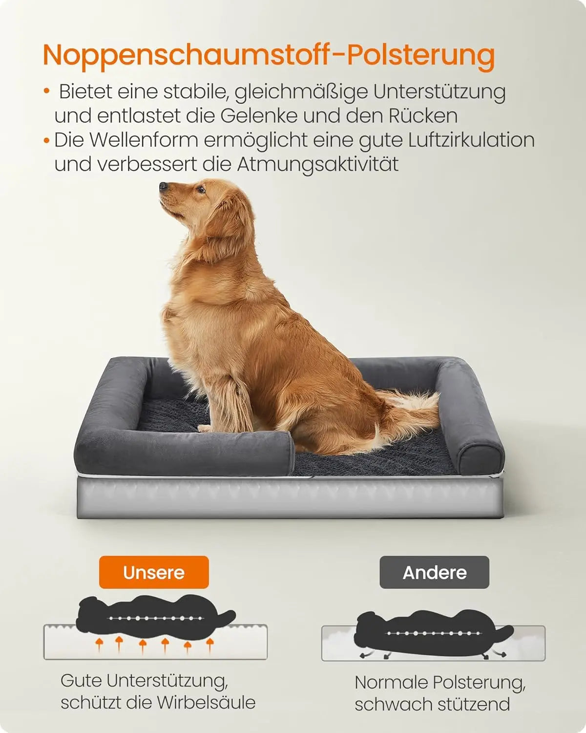 Hundebett orthopädisch waschbar dunkelgrau 106cm von Songmics