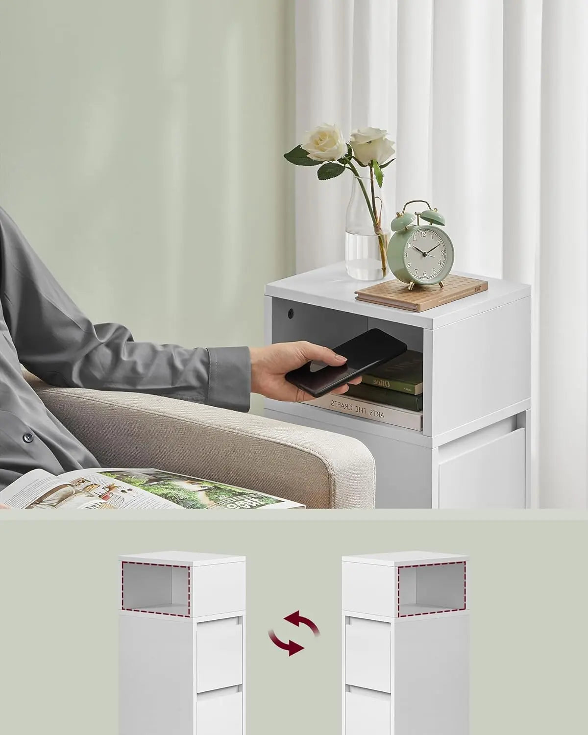 Nachttisch schmal 2 Schubladen Weiss Holz von Songmics