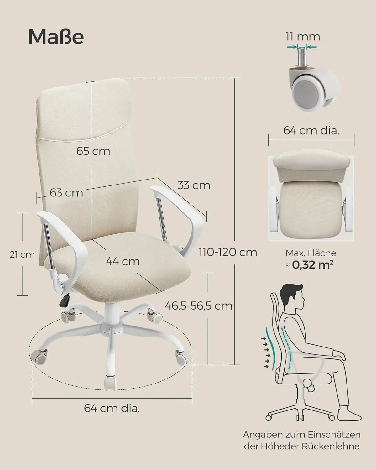 Bürostuhl ergonomisch höhenverstellbar gepolstert cappuccinobeige von Songmics