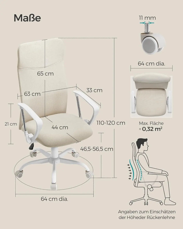 Bürostuhl ergonomisch höhenverstellbar gepolstert cappuccinobeige von Songmics