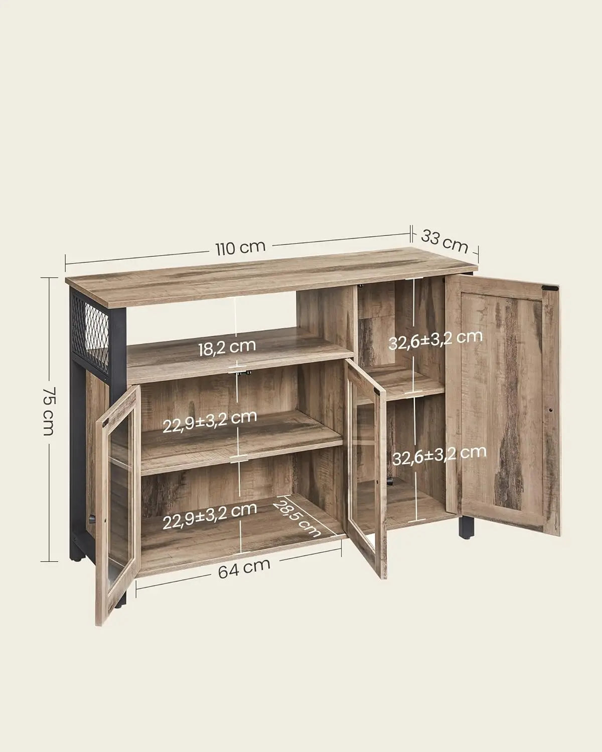 Sideboard 3 Türen Landhausstil eichenbraun von Songmics