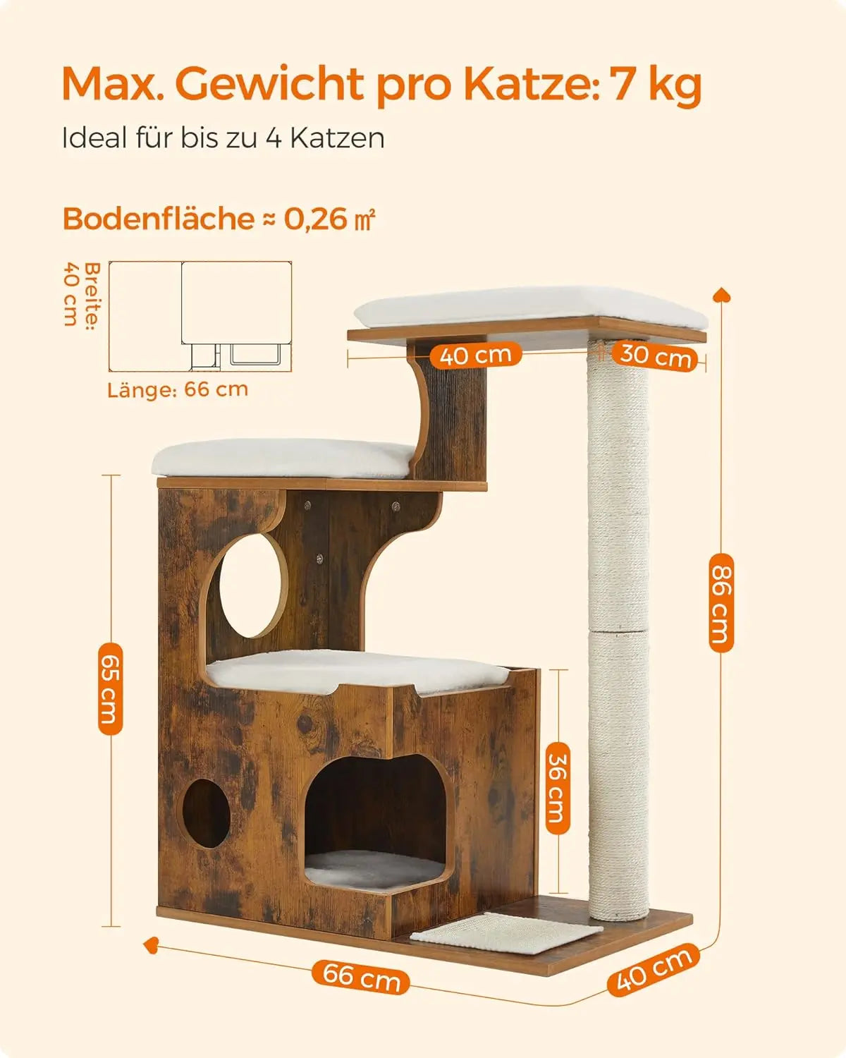 Kratzbaum mit Höhle und Liegeflächen vintagebraun von Songmics