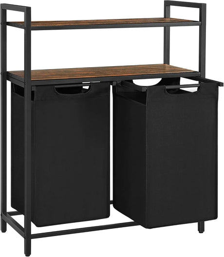 Wäschekorb mit 2 Fächern und 2 Ablagen vintagebraun-schwarz von guteszeug.ch