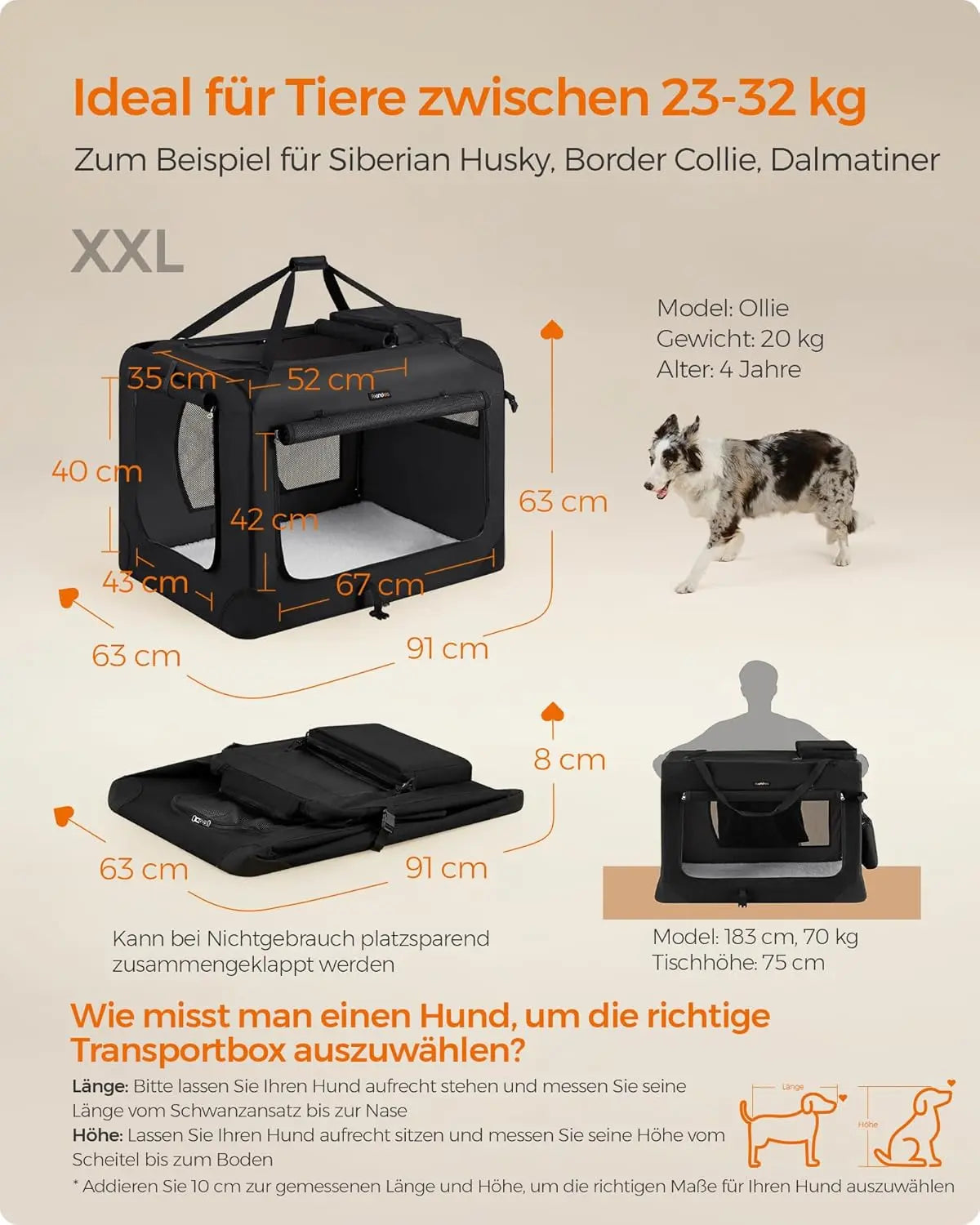 Hundebox faltbar XXL schwarz Oxford-Gewebe von Songmics