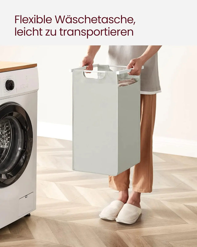 Wäschekorb mit 2 Fächern und 2 Ablagen, ausziehbar, weiss von Songmics