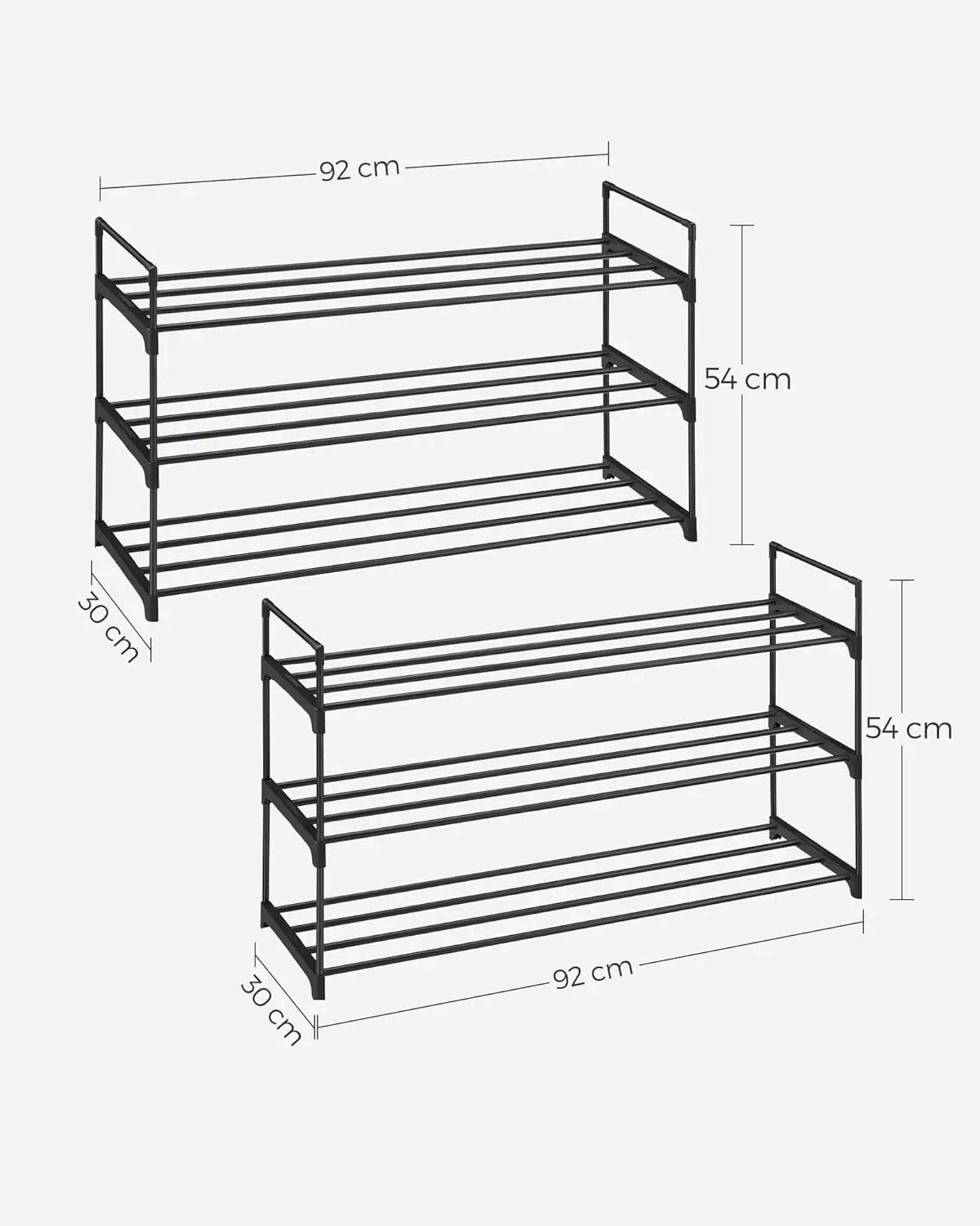 Schuhregal 3-stöckig 2er Set stapelbar schwarz Metall von Songmics