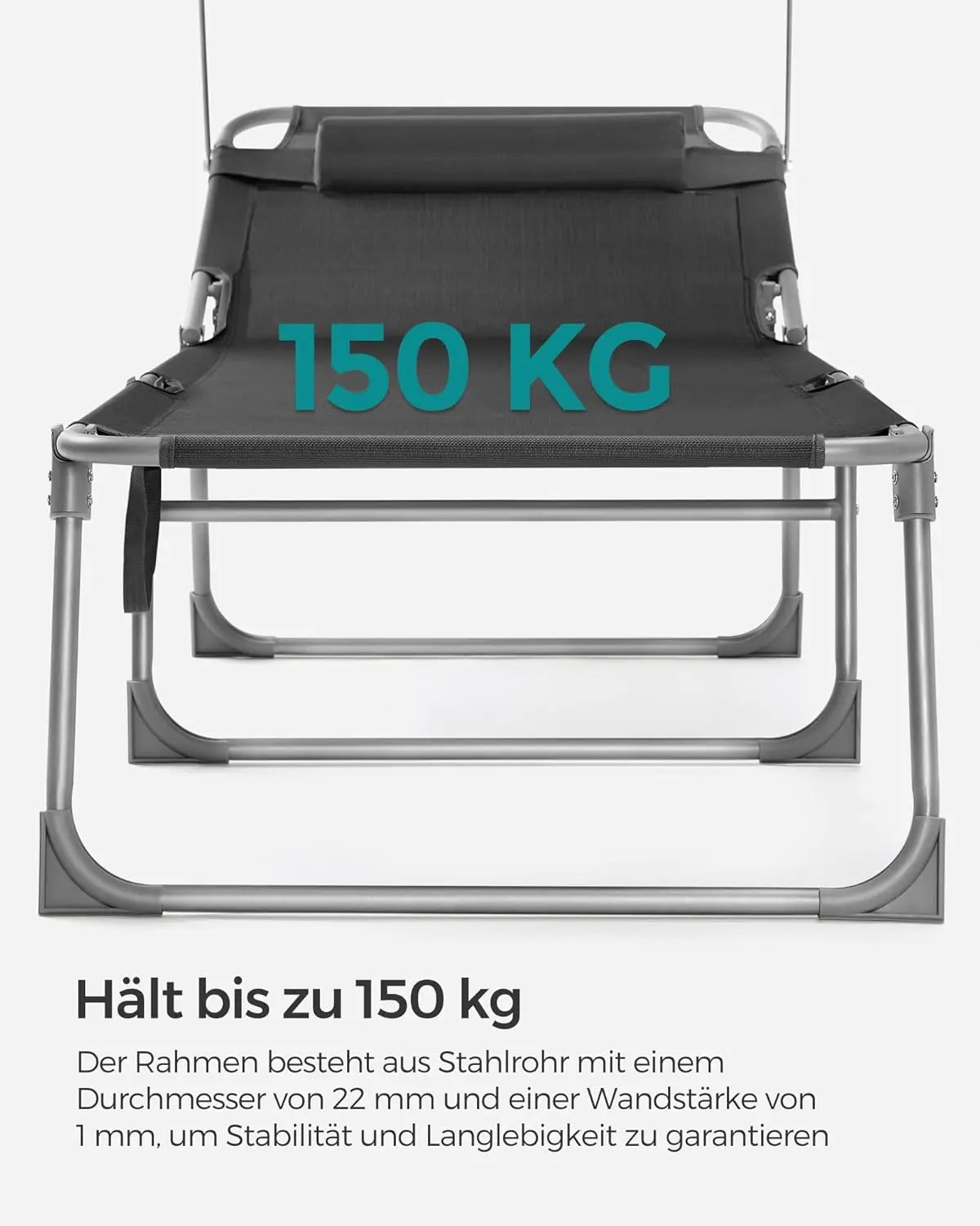 Sonnenliege klappbar verstellbar 150kg dunkelgrau Stahl von Songmics