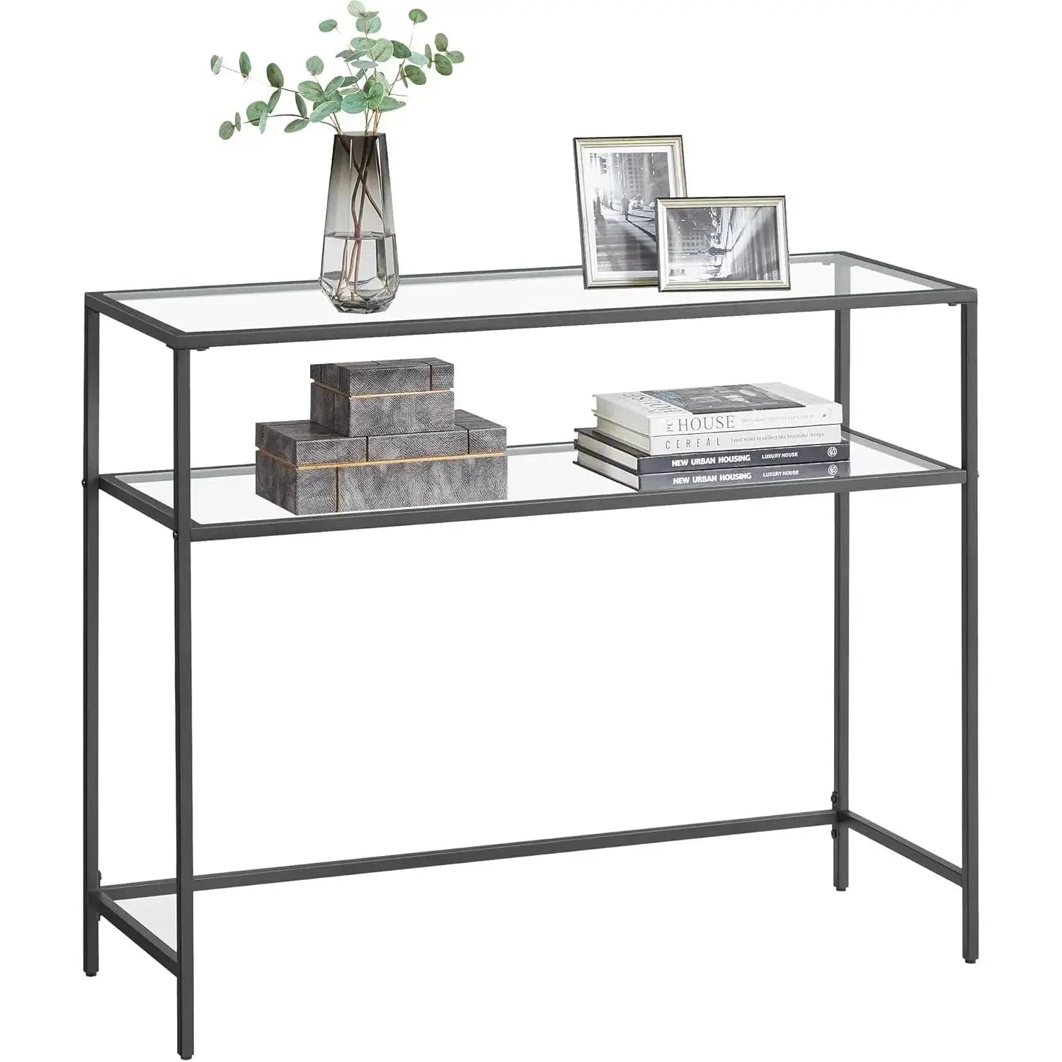 Konsolentisch Glasplatte Metallrahmen Verstellbar Schwarz von Songmics