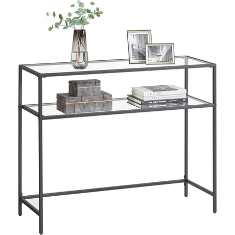 Konsolentisch Glasplatte Metallrahmen Verstellbar Schwarz von Songmics